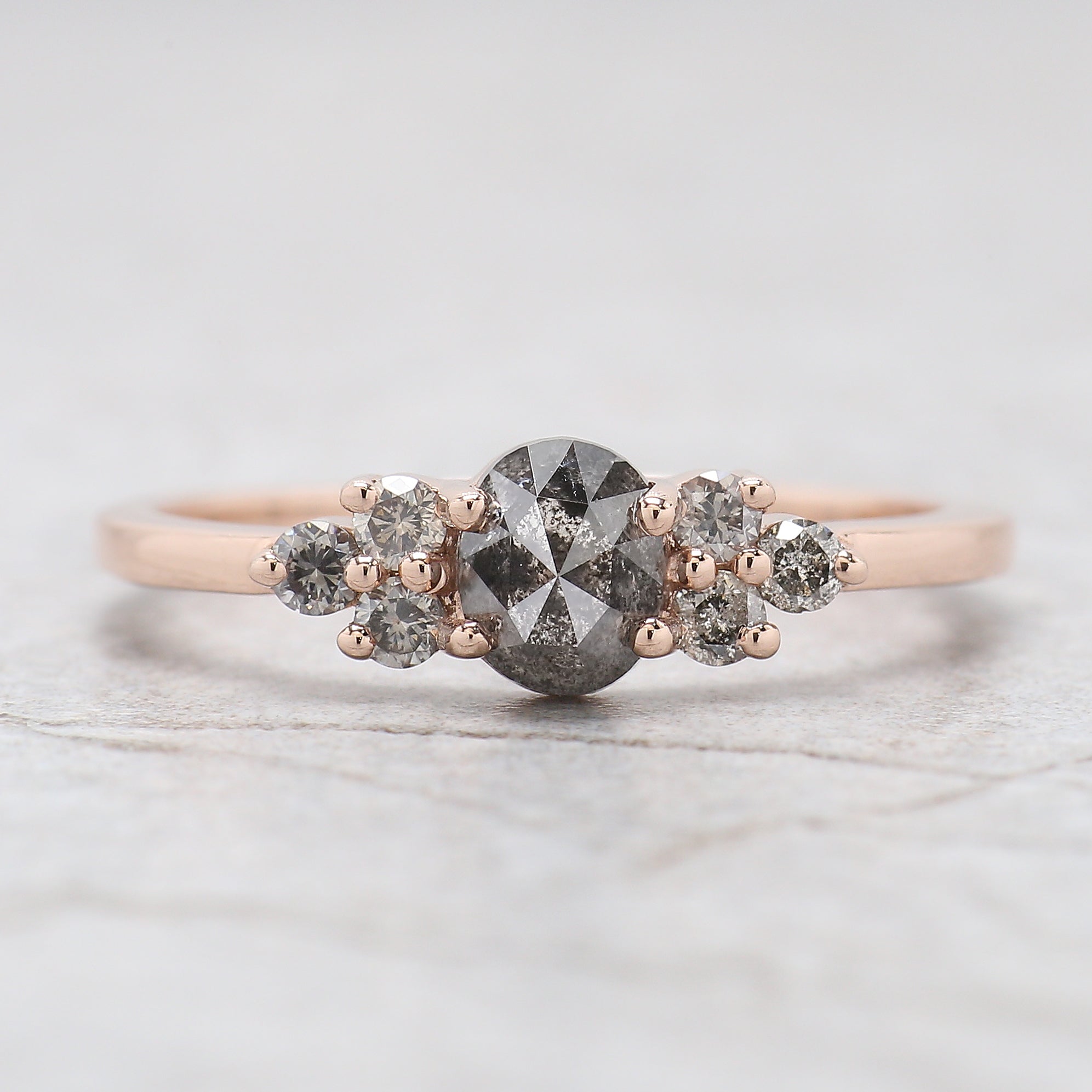 Oval Cut Salt And Pepper Diamond Ring 0.72 Ct 5.59 MM Oval Shape Diamond Ring 14K Solid Rose Gold Silver Engagement Ring Gift For Her KD1106