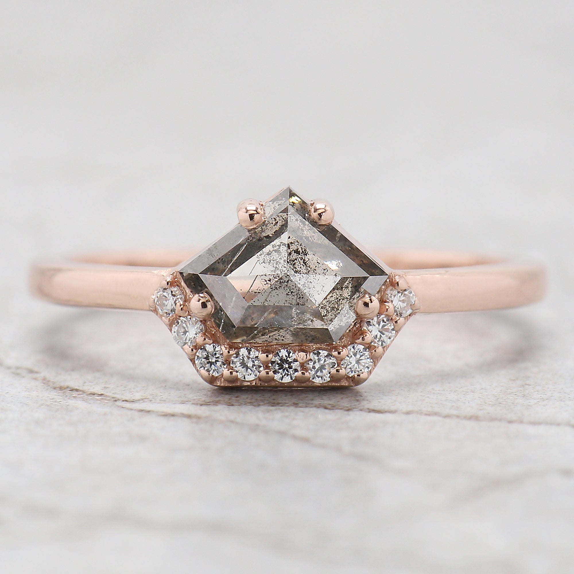 Shield Cut Salt And Pepper Diamond Ring 1.04 Ct 5.71 MM Shield Diamond Ring 14K Solid Rose Gold Silver Engagement Ring Gift For Her QL9520