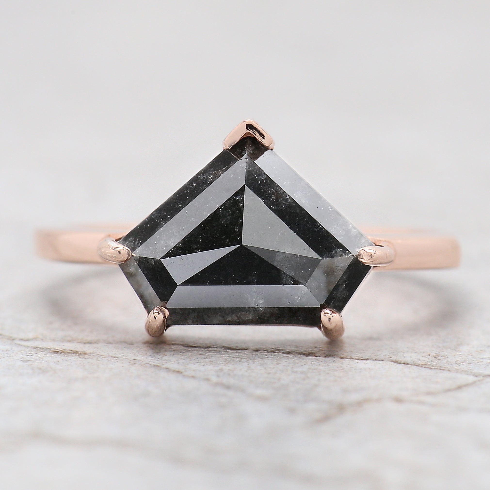 Shield Cut Salt And Pepper Diamond Ring 2.90 Ct 8.60 MM Shield Diamond Ring 14K Solid Rose Gold Silver Engagement Ring Gift For Her QL1035