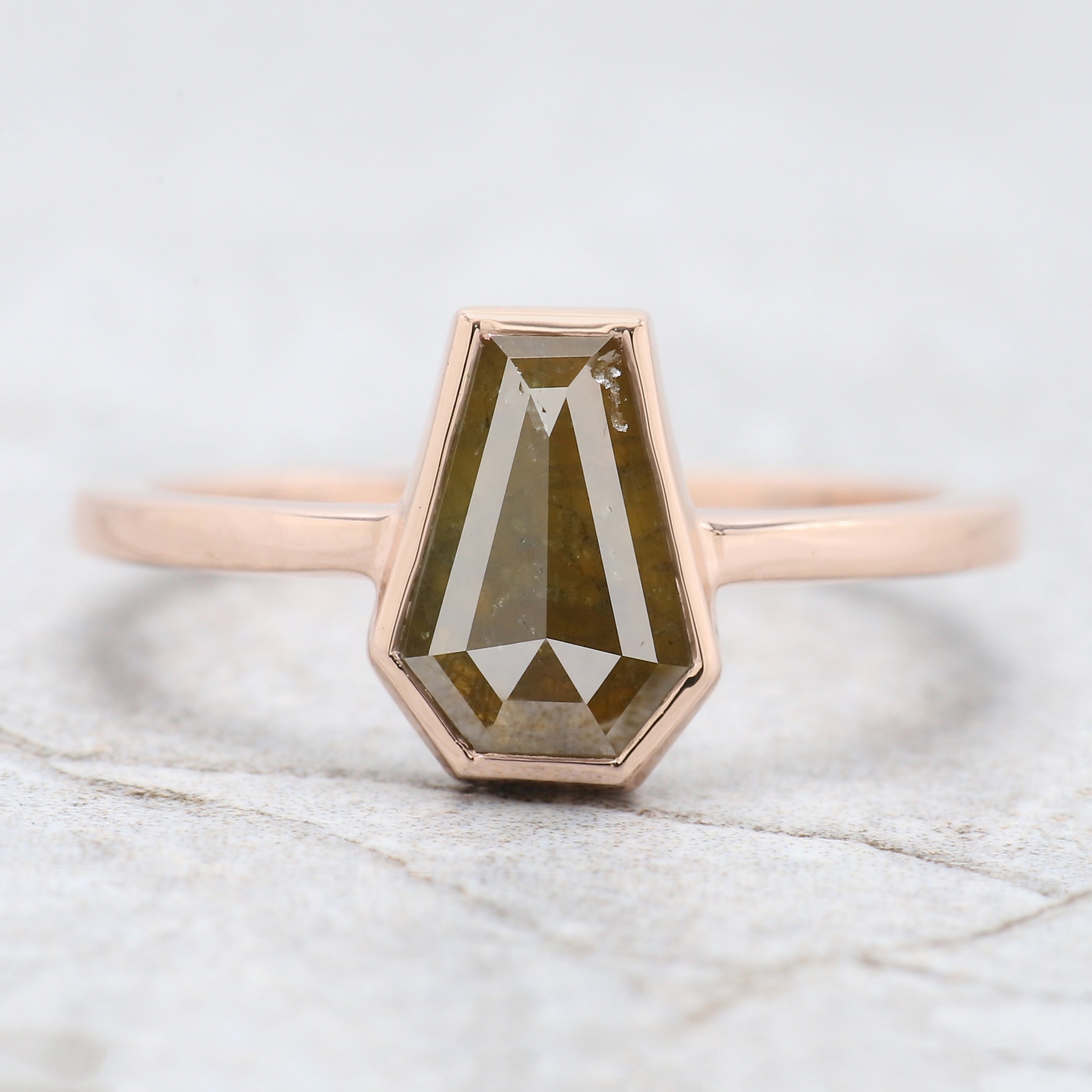 Coffin Shape Yellow Color Diamond Ring 1.14 Ct 8.81 MM Coffin Diamond Ring 14K Solid Rose Gold Silver Engagement Ring Gift For Her QN1879