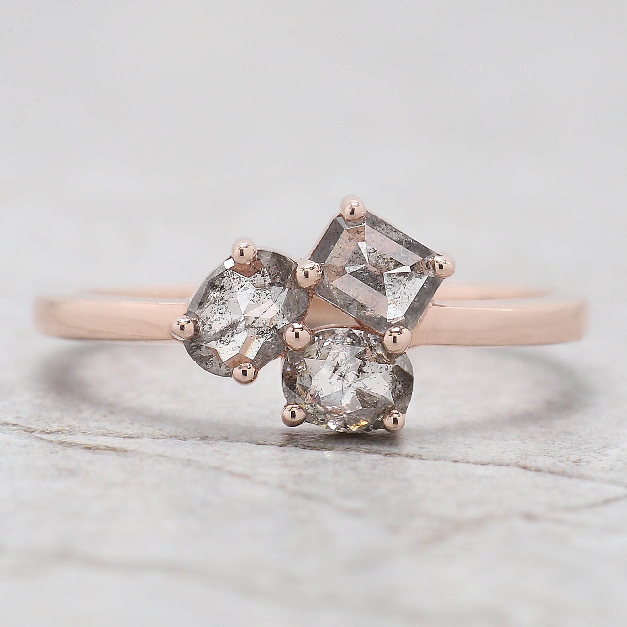 Mix Shape Salt And Pepper Diamond Ring 0.85 Ct 4.80 MM Mix Shape Diamond Ring 14K Solid Rose Gold Silver Engagement Ring Gift For Her QL636