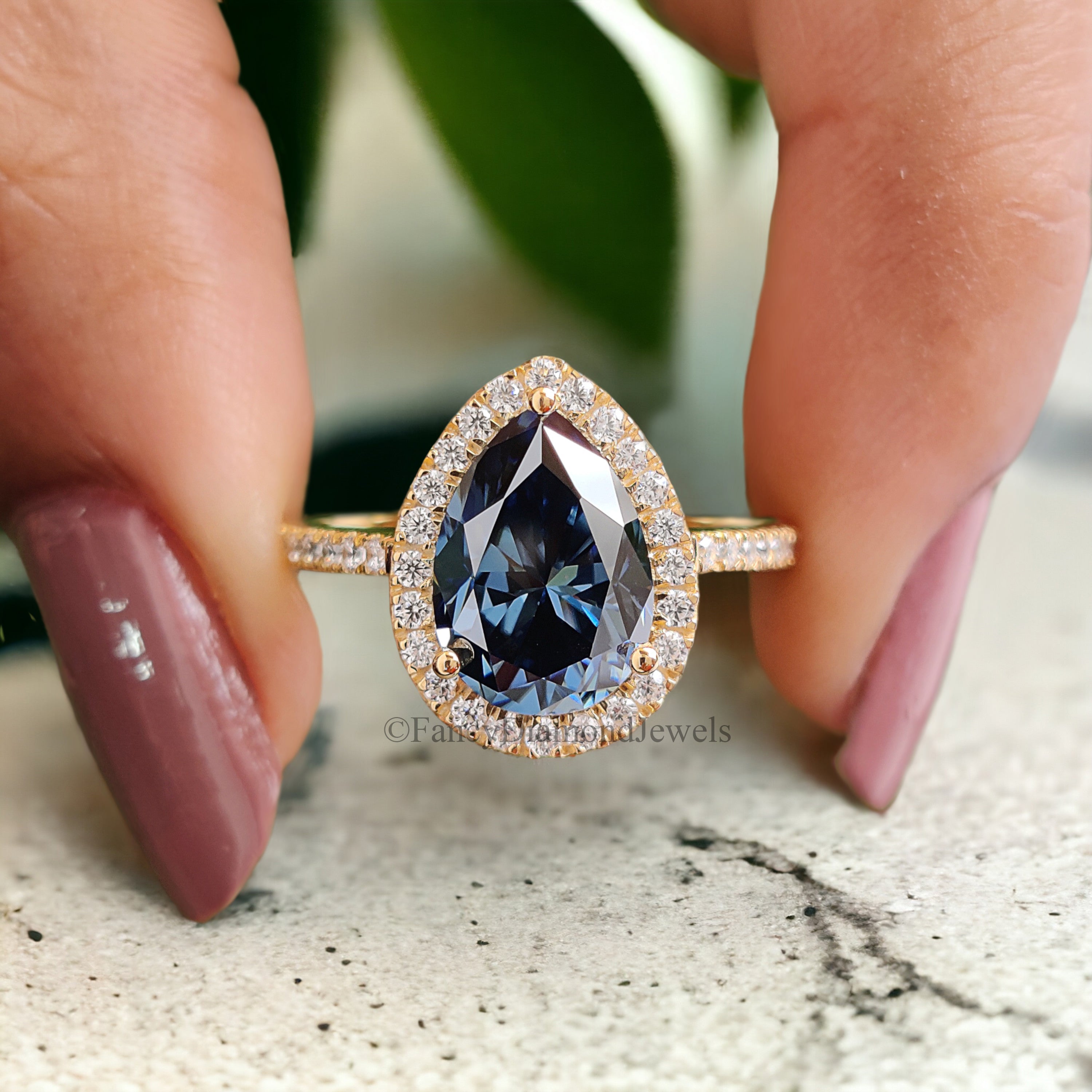 Pear Royal Blue Moissanite Ring Halo Engagement Ring 2.50 TW Pear Shaped Moissanite Best Proposal Ring For Her Anniversary Gift Ring FD168