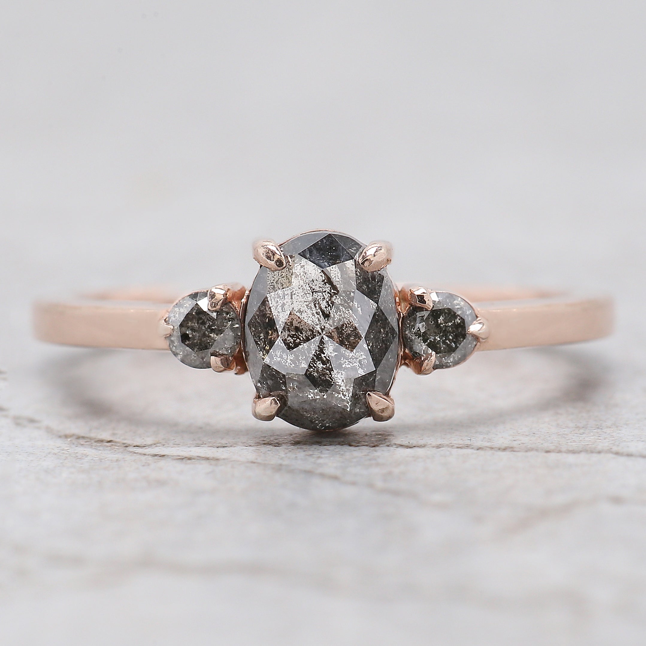 Oval Cut Salt And Pepper Diamond Ring 0.95 Ct 6.80 MM Oval Diamond Ring 14K Solid Rose Gold Silver Oval Engagement Ring Gift For Her QL1544