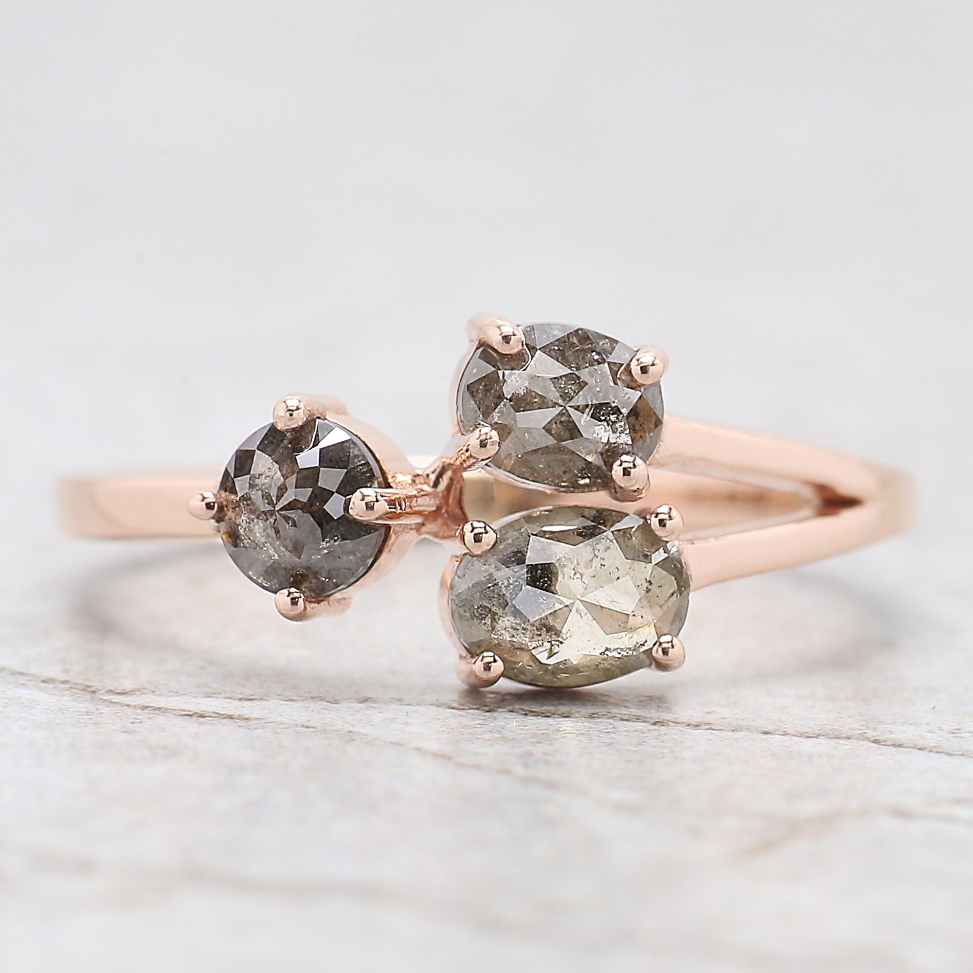 Mix Shape Salt And Pepper Diamond Ring 0.93 Ct 5.30 MM Mix Shape Diamond Ring 14K Solid Rose Gold Silver Engagement Ring Gift For Her QN1095