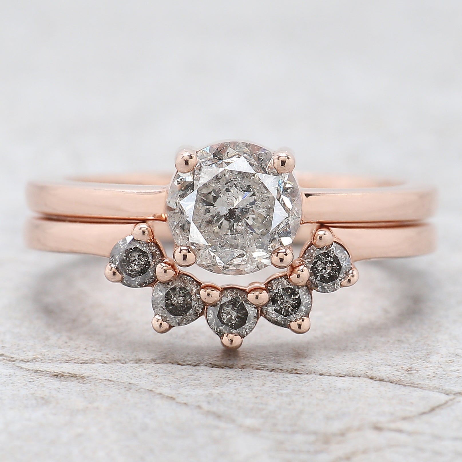 Round Cut Salt And Pepper Diamond Ring 1.18 Ct 6.37 MM Round Diamond Ring 14K Solid Rose Gold Silver Engagement Ring Gift For Her QL2603