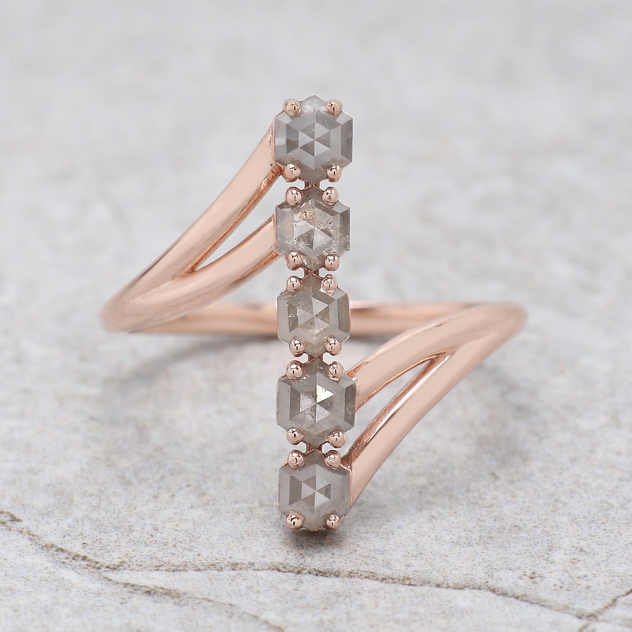 Hexagon Grey Color Diamond Ring 1.01 Ct 3.40 MM Hexagon Shape Diamond Ring 14K Solid Rose Gold Silver Engagement Ring Gift For Her QK1837