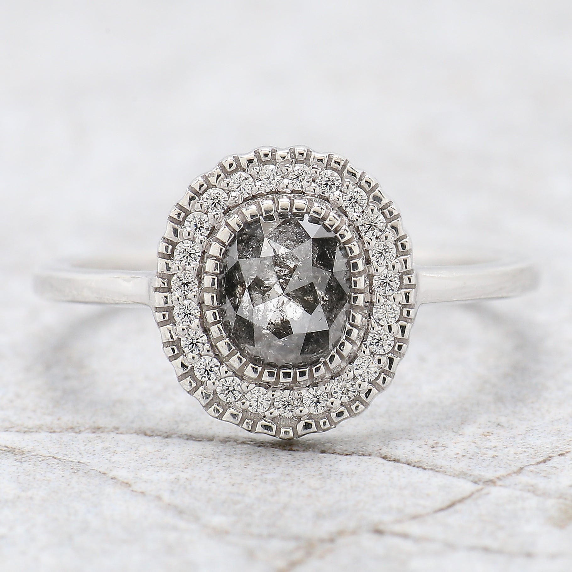 Oval Cut Salt And Pepper Diamond Ring 0.79 Ct 6.00 MM Oval Diamond Ring 14K Solid Rose Gold Silver Oval Engagement Ring Gift For Her QN1230