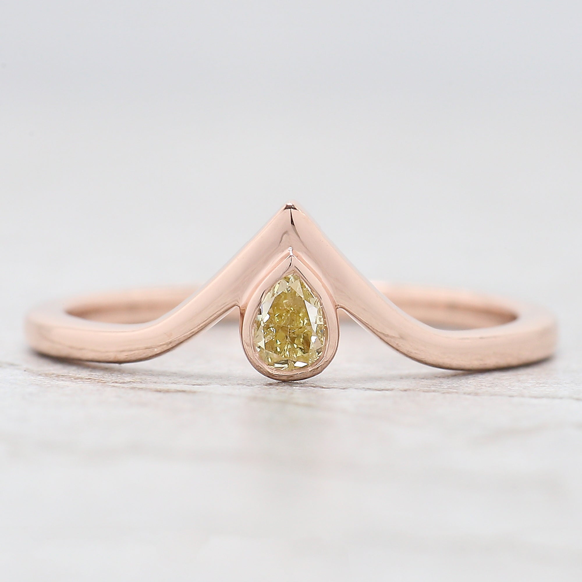 Pear Cut Yellow Color Diamond Ring 0.20 Ct 3.90 MM Pear Shape Diamond Ring 14K Solid Rose Gold Silver Engagement Ring Gift For Her QN8065