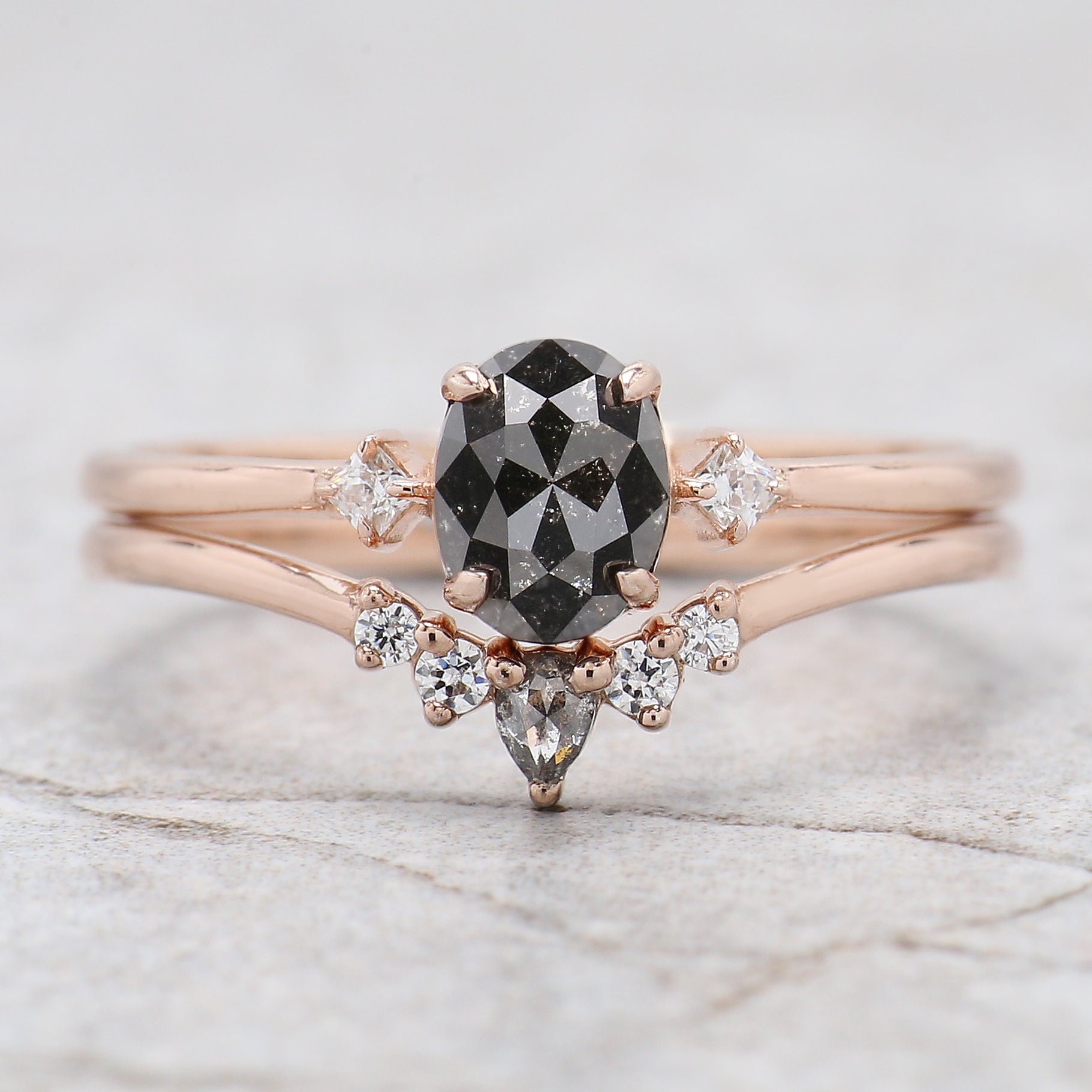 Oval Cut Salt And Pepper Diamond Ring 0.74 Ct 6.05 MM Oval Diamond Ring 14K Solid Rose Gold Silver Oval Engagement Ring Gift For Her QL1911