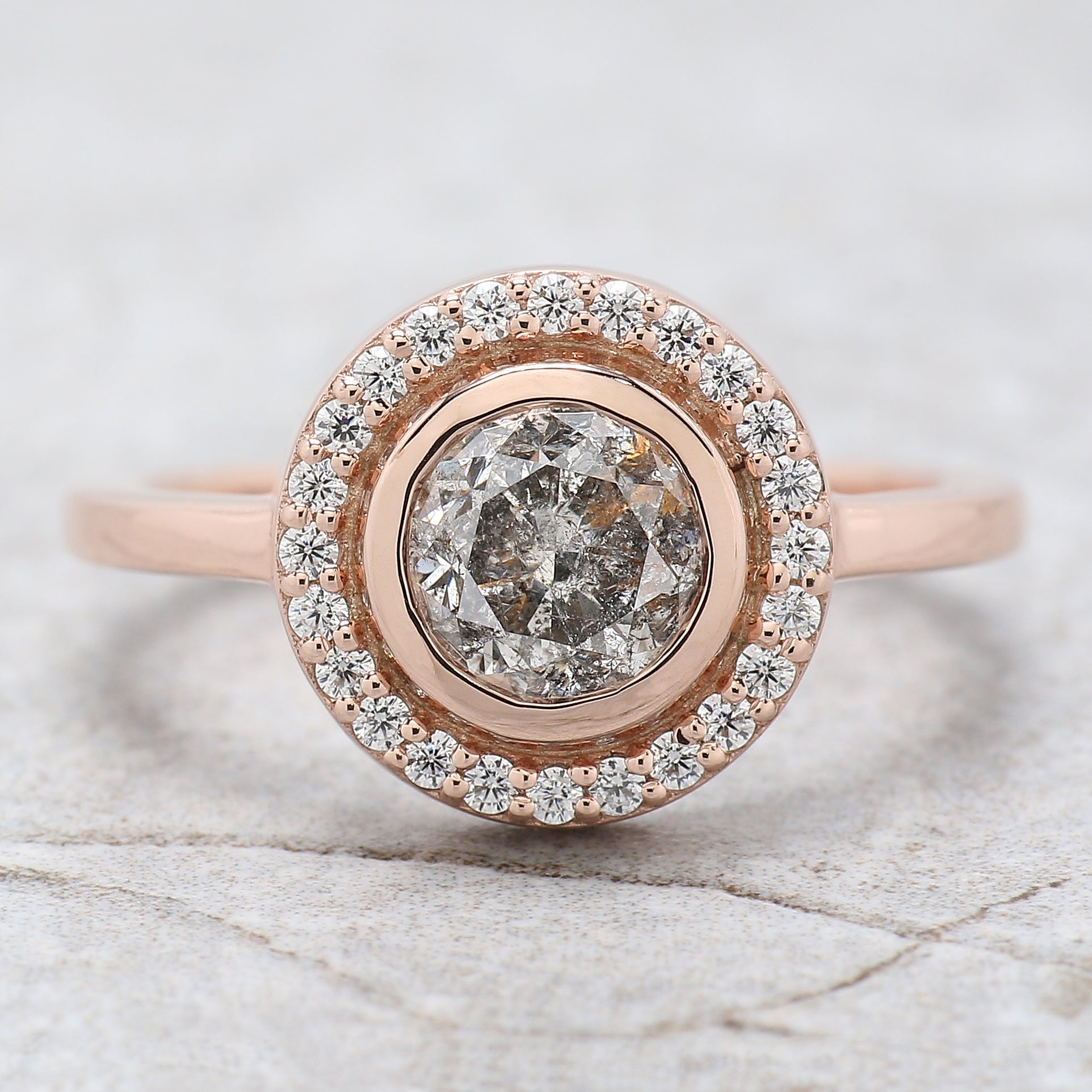 Round Cut Salt And Pepper Diamond Ring 1.11 Ct 6.14 MM Round Diamond Ring 14K Solid Rose Gold Silver Engagement Ring Gift For Her QL2606