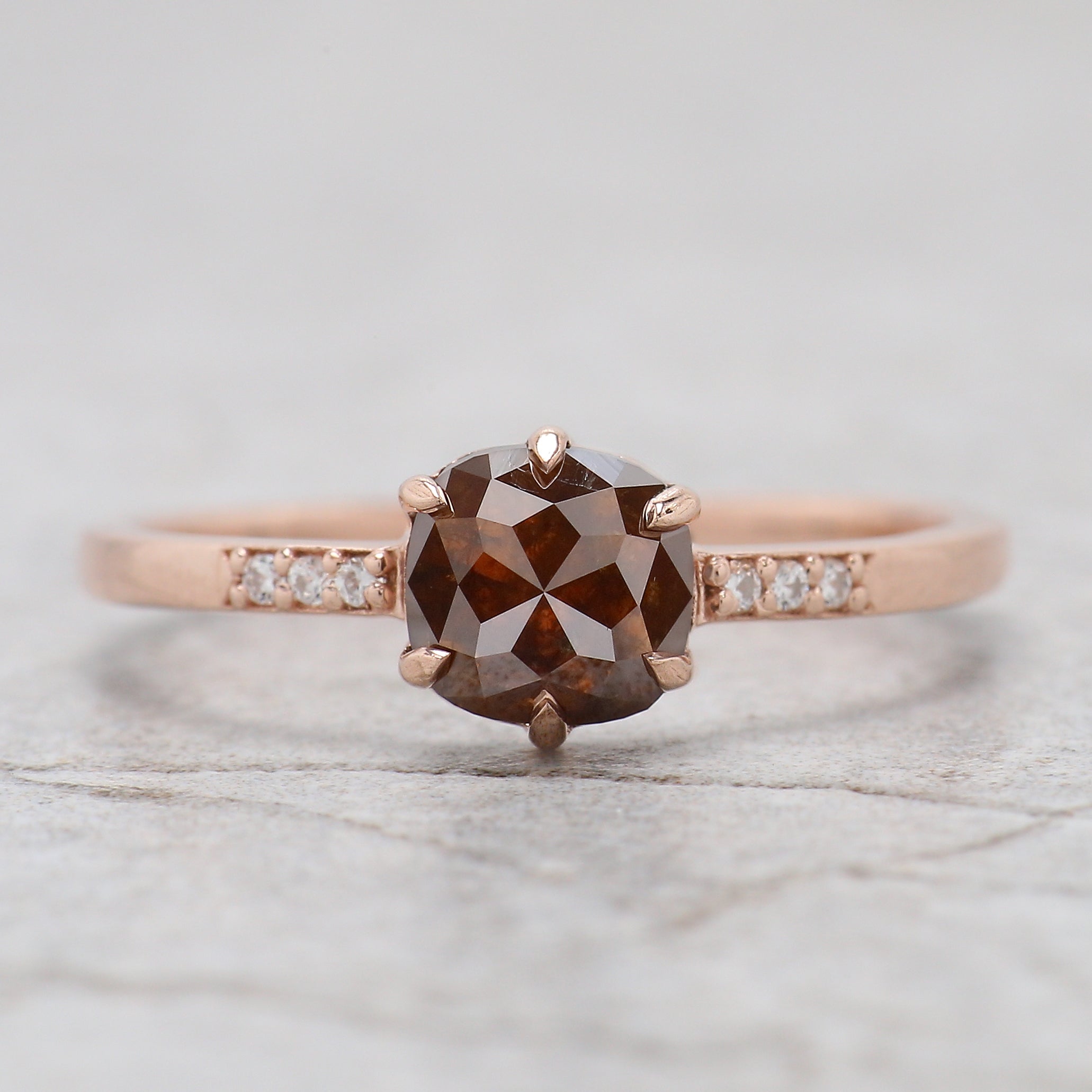 Cushion Shape Brown Color Diamond Ring 1.01 Ct 5.73 MM Cushion Diamond Ring 14K Solid Rose Gold Silver Engagement Ring Gift For Her QL2888