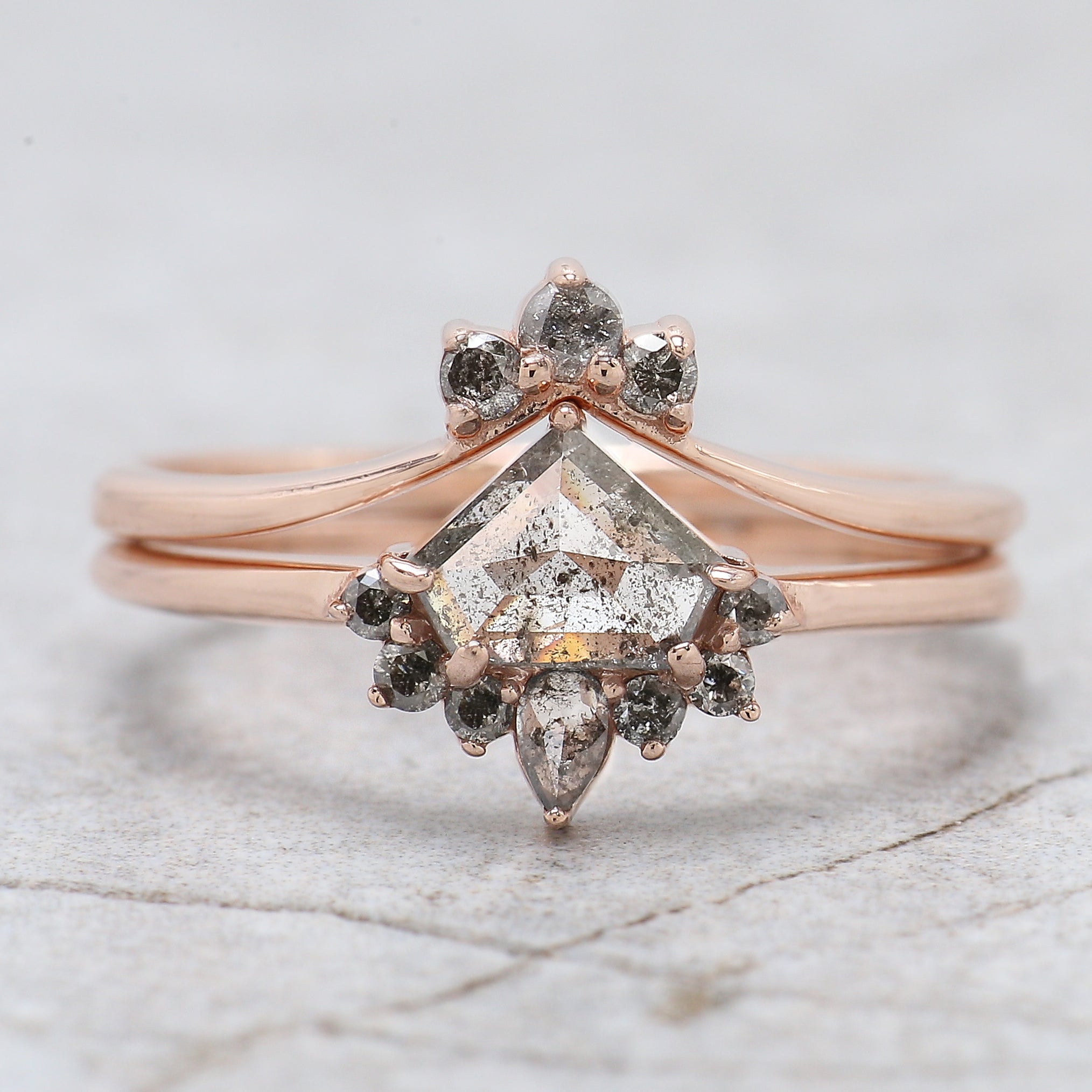 Shield Cut Salt And Pepper Diamond Ring 0.58 Ct 5.10 MM Shield Diamond Ring 14K Solid Rose Gold Silver Engagement Ring Gift For Her QN1261