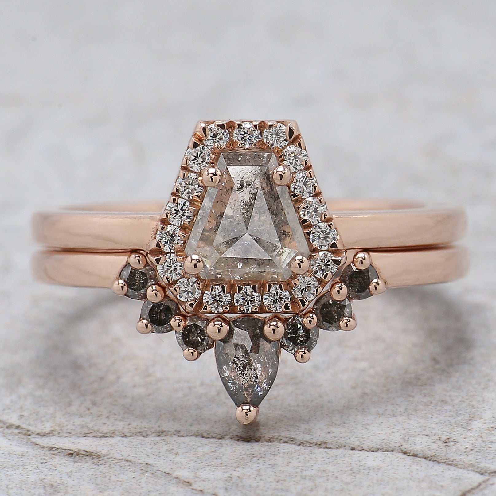 Coffin Cut Salt And Pepper Diamond Ring 0.78 Ct 5.70 MM Coffin Diamond Ring 14K Solid Rose Gold Silver Engagement Ring Gift For Her QL8907