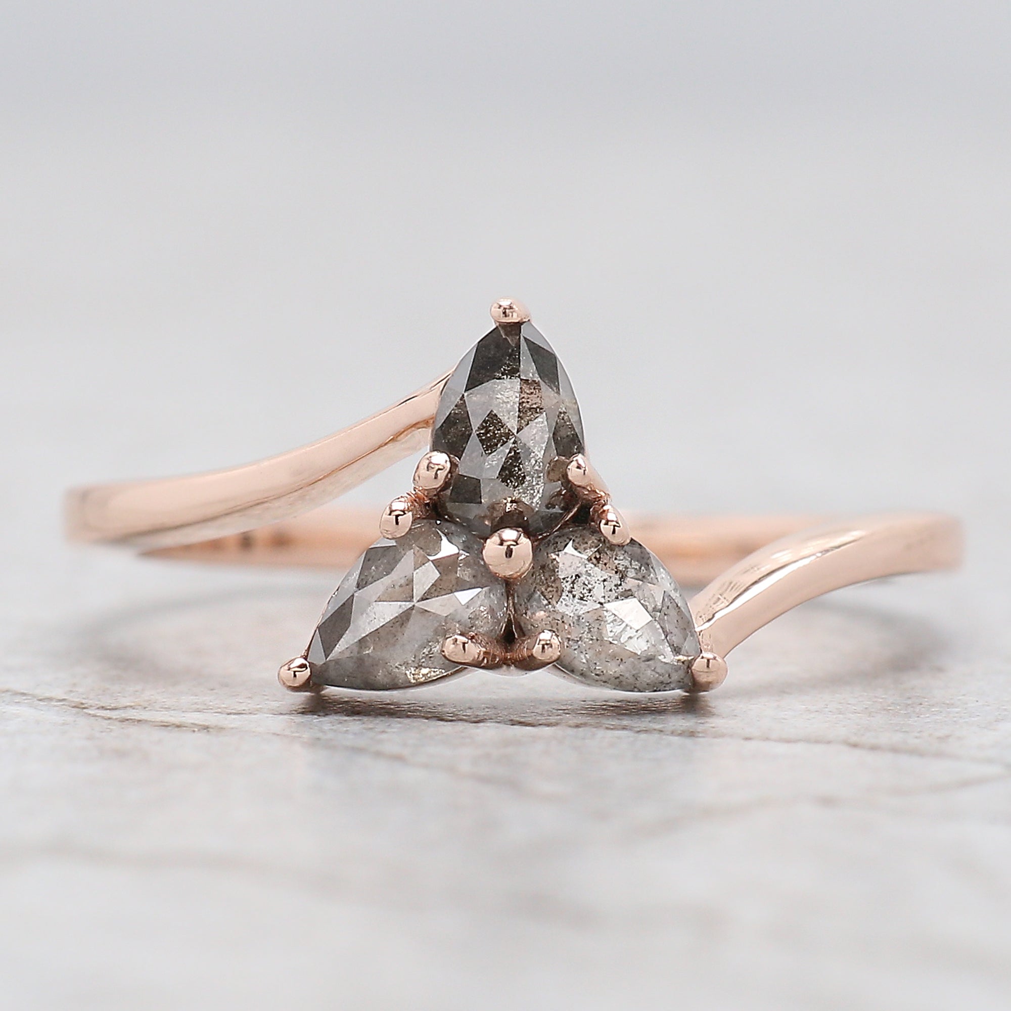 Pear Cut Salt And Pepper Diamond Ring 0.62 Ct 4.90 MM Pear Diamond Ring 14K Solid Rose Gold Silver Pear Engagement Ring Gift For Her QN1580