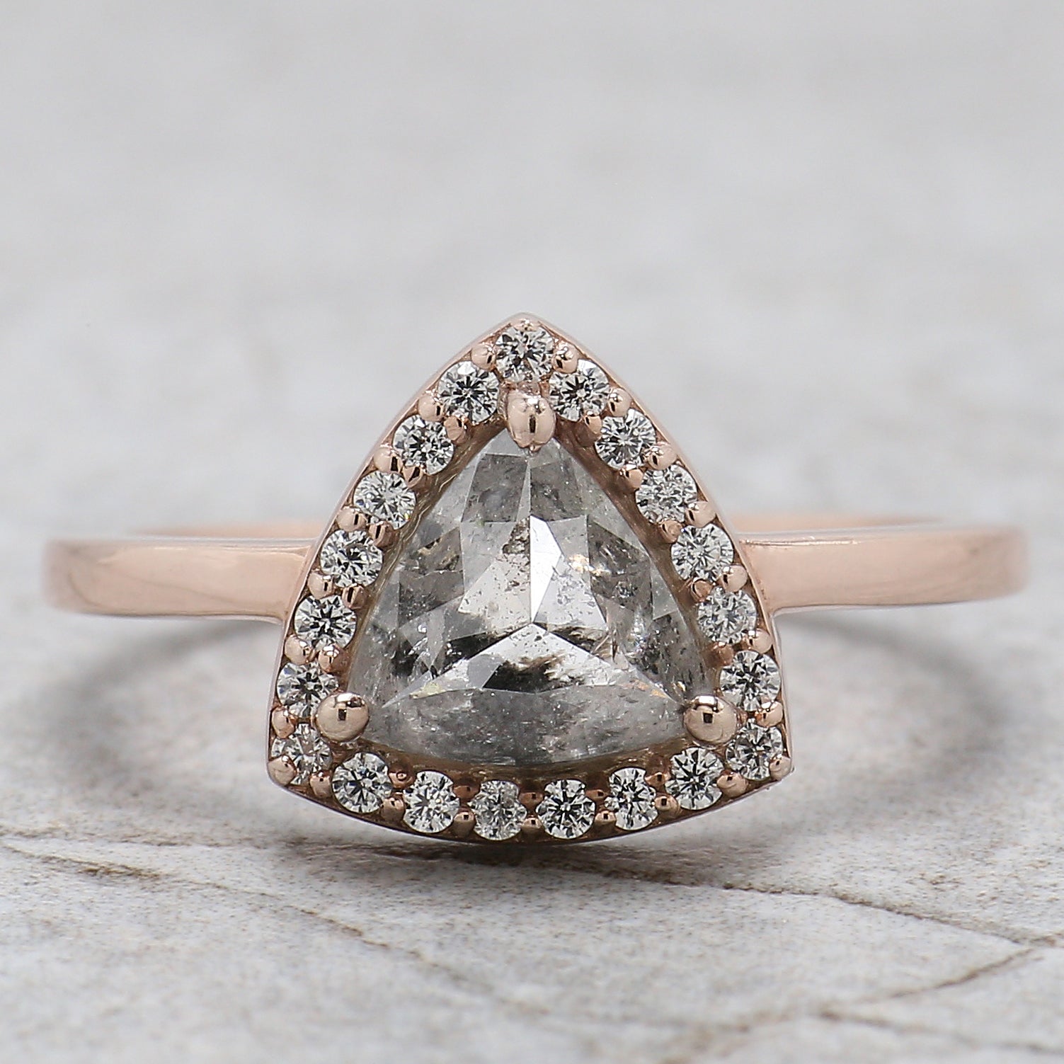 Triangle Salt And Pepper Diamond Ring 1.62 Ct 7.00 MM Triangle Diamond Ring 14K Solid Rose Gold Silver Engagement Ring Gift For Her QL128