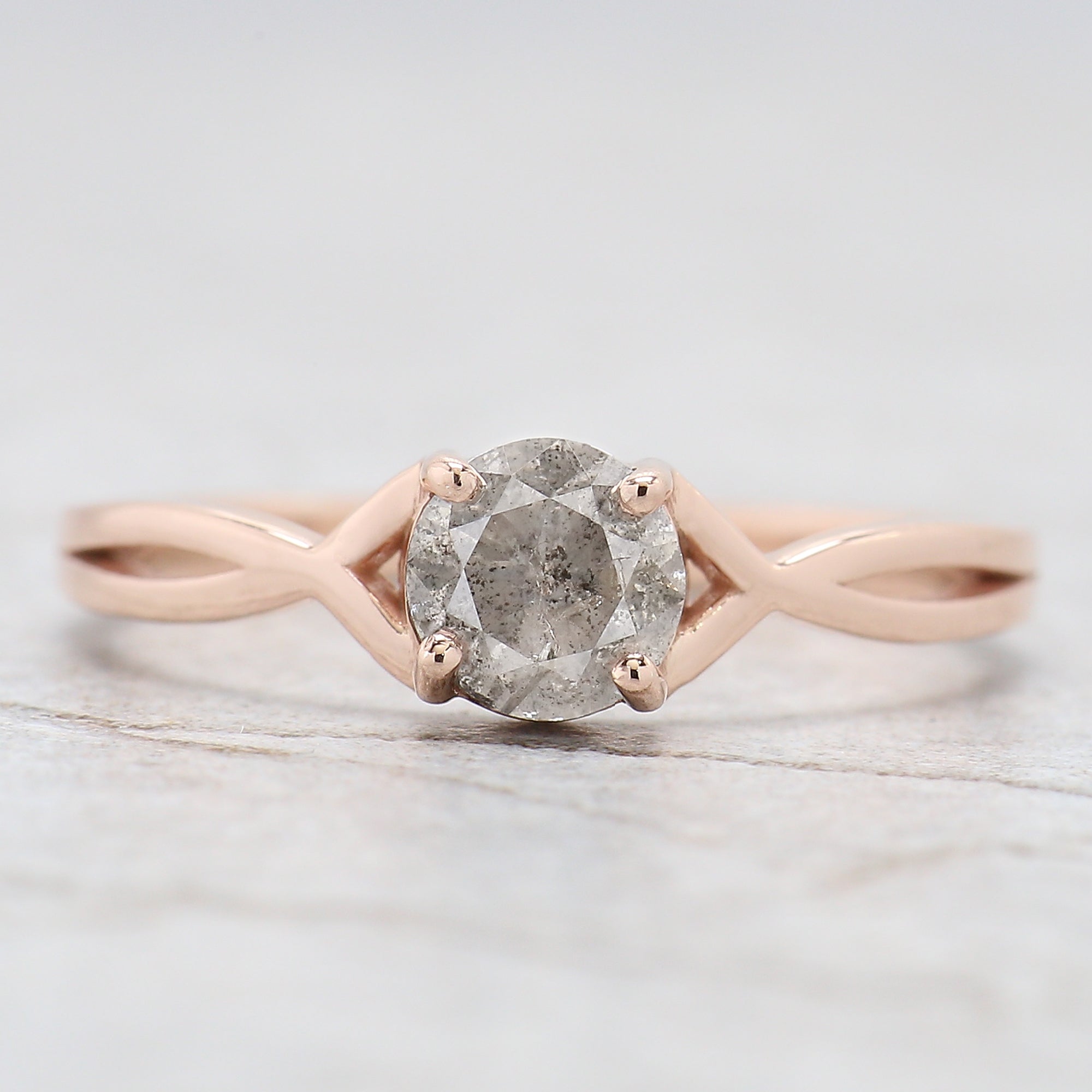 Round Cut Salt And Pepper Diamond Ring 0.66 Ct 5.30 MM Round Diamond Ring 14K Solid Rose Gold Silver Engagement Ring Gift For Her QN1078