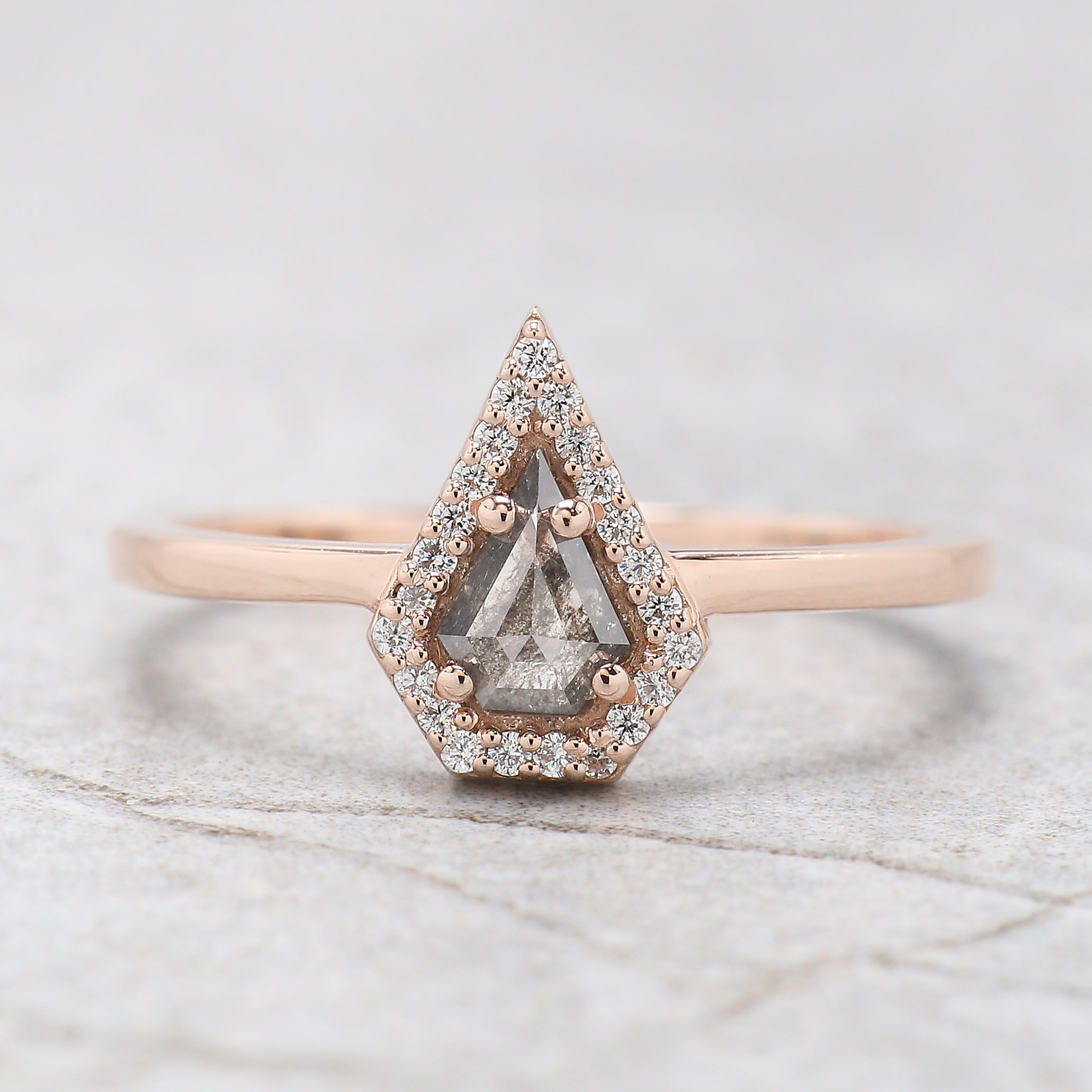 Shield Cut Salt And Pepper Diamond Ring 0.35 Ct 6.00 MM Shield Diamond Ring 14K Solid Rose Gold Silver Engagement Ring Gift For Her KD1114