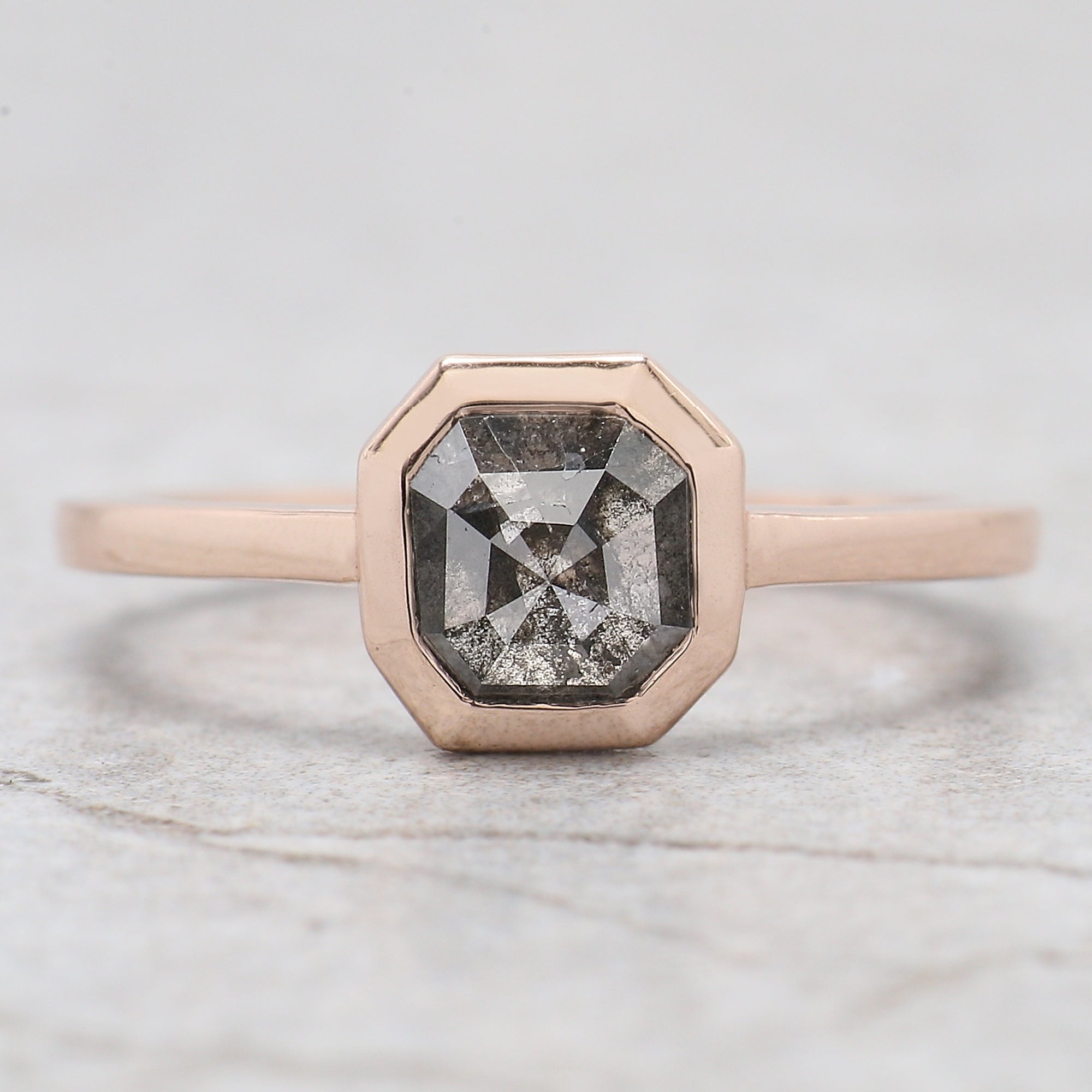 Emerald Cut Salt And Pepper Diamond Ring 1.08 Ct 6.50 MM Emerald Diamond Ring 14K Solid Rose Gold Silver Engagement Ring Gift For Her QL7004