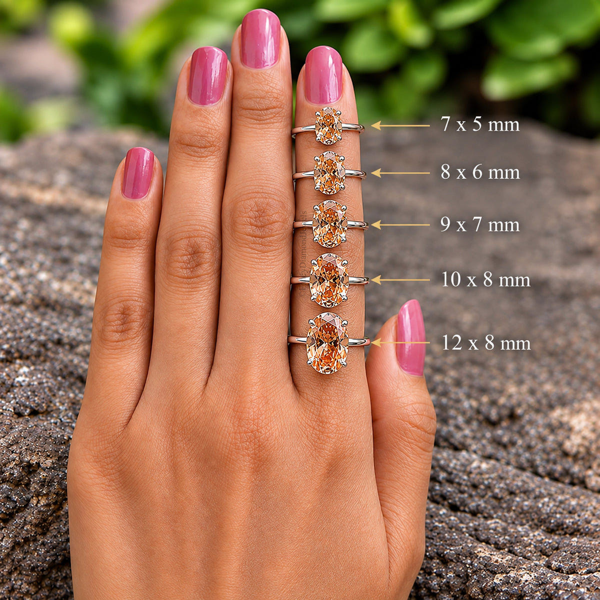 Oval Brown Champagne Diamond engagement ring 12mm 10mm 9mm 8mm 7mm stone ring Simulant Ring Solitaire ring Silver ring Gift for her FD404