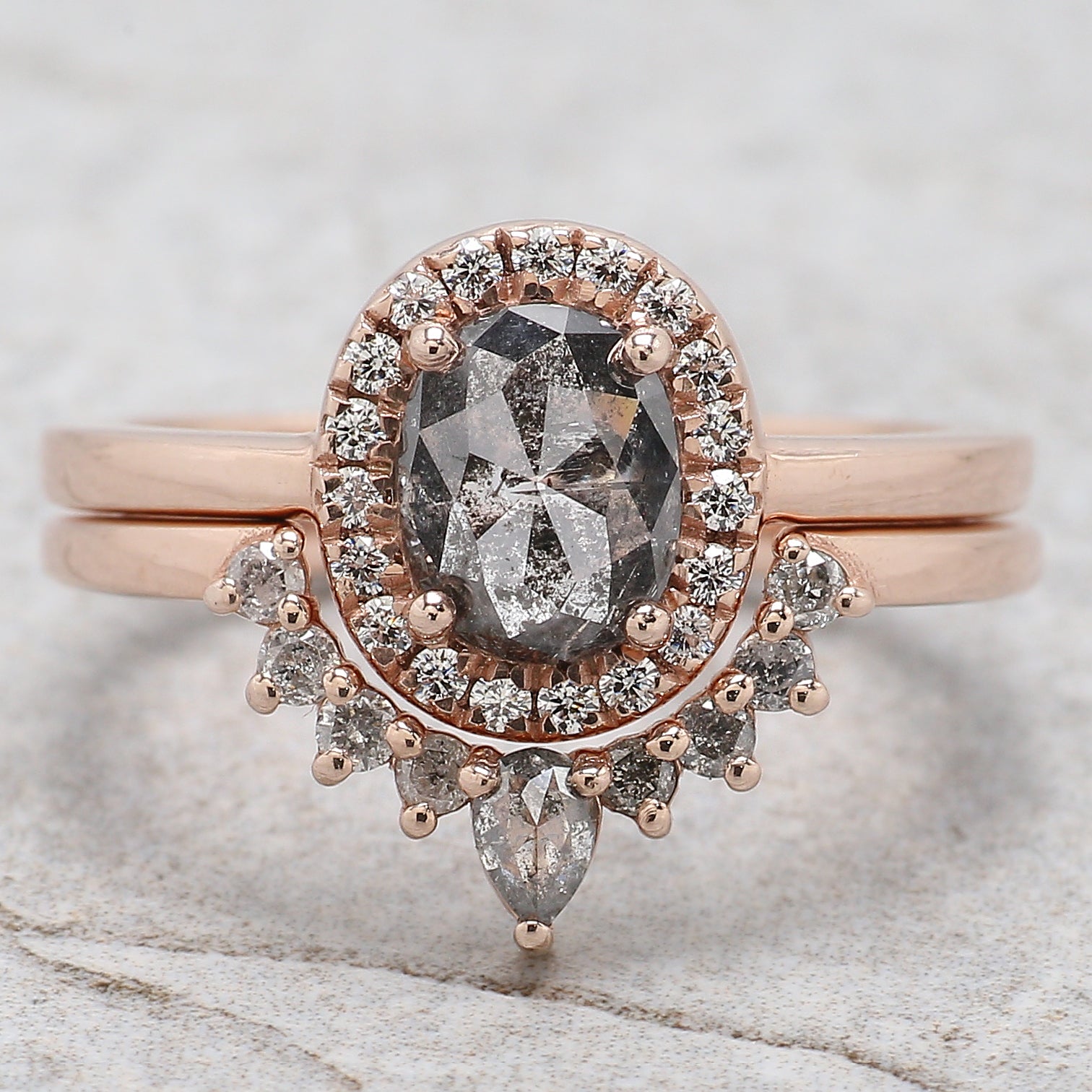 Oval Cut Salt And Pepper Diamond Ring 1.04 Ct 7.10 MM Oval Diamond Ring 14K Solid Rose Gold Silver Oval Engagement Ring Gift For Her QL324