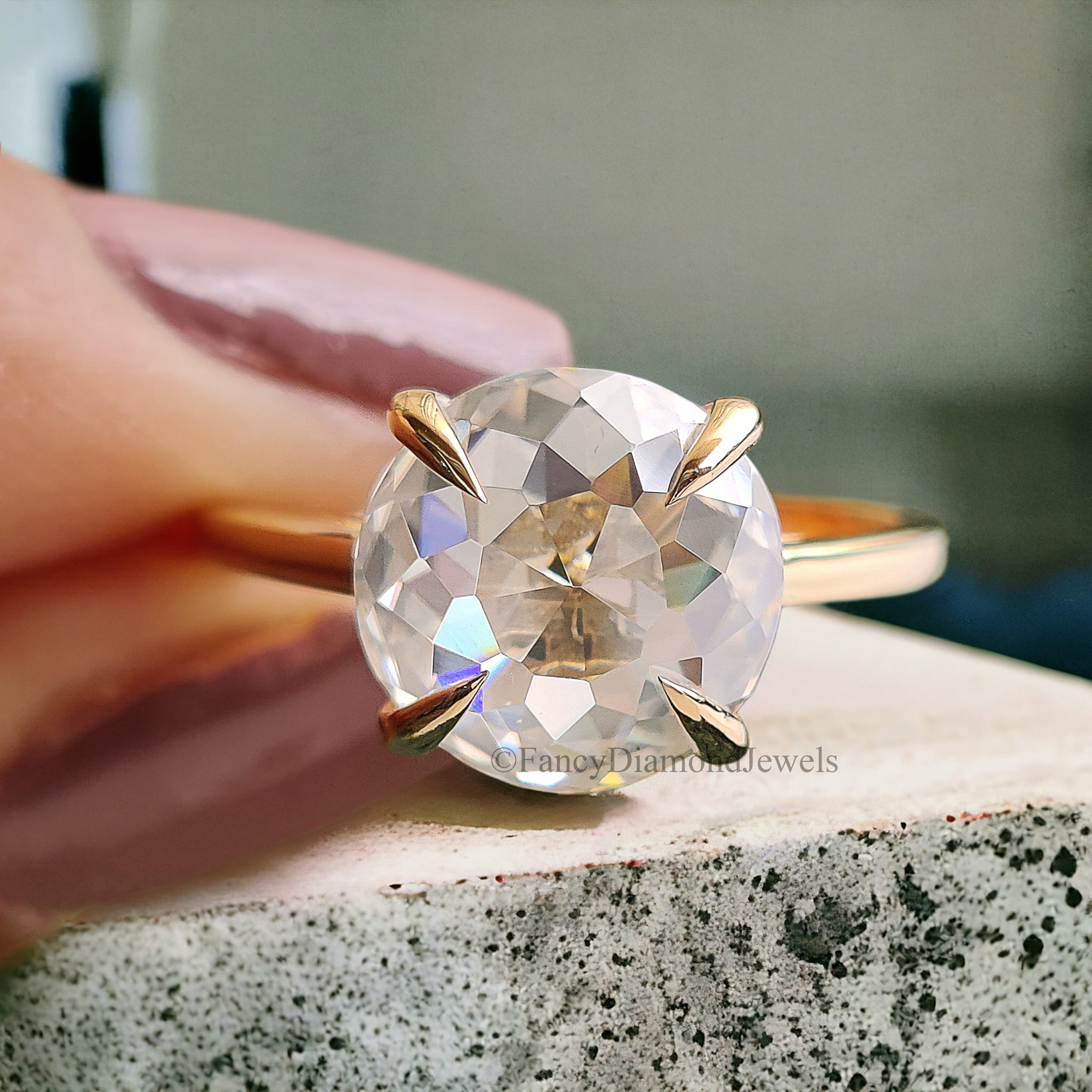 2.80 CT Round Rose Cut Colorless Moissanite Trellis Set Simple Solitaire Engagement Ring Wedding Ring Anniversary Ring Bridal Ring FD206