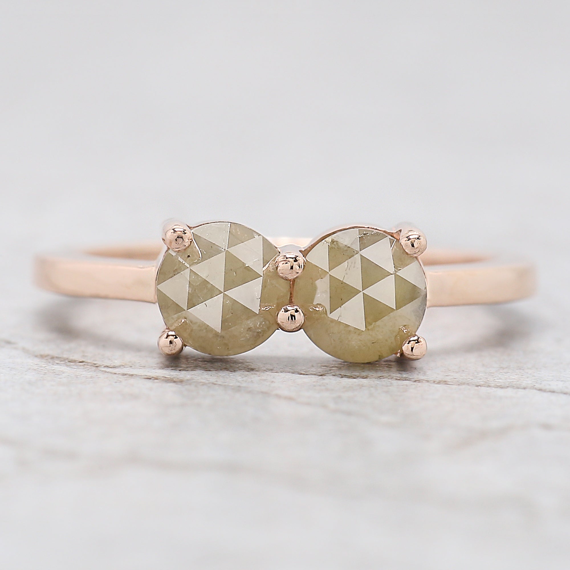 Round Rose Cut Yellow Color Diamond Ring 1.16 Ct 5.00 MM Round Grey Diamond Ring 14K Rose Gold Silver Engagement Ring Gift For Her QL7803