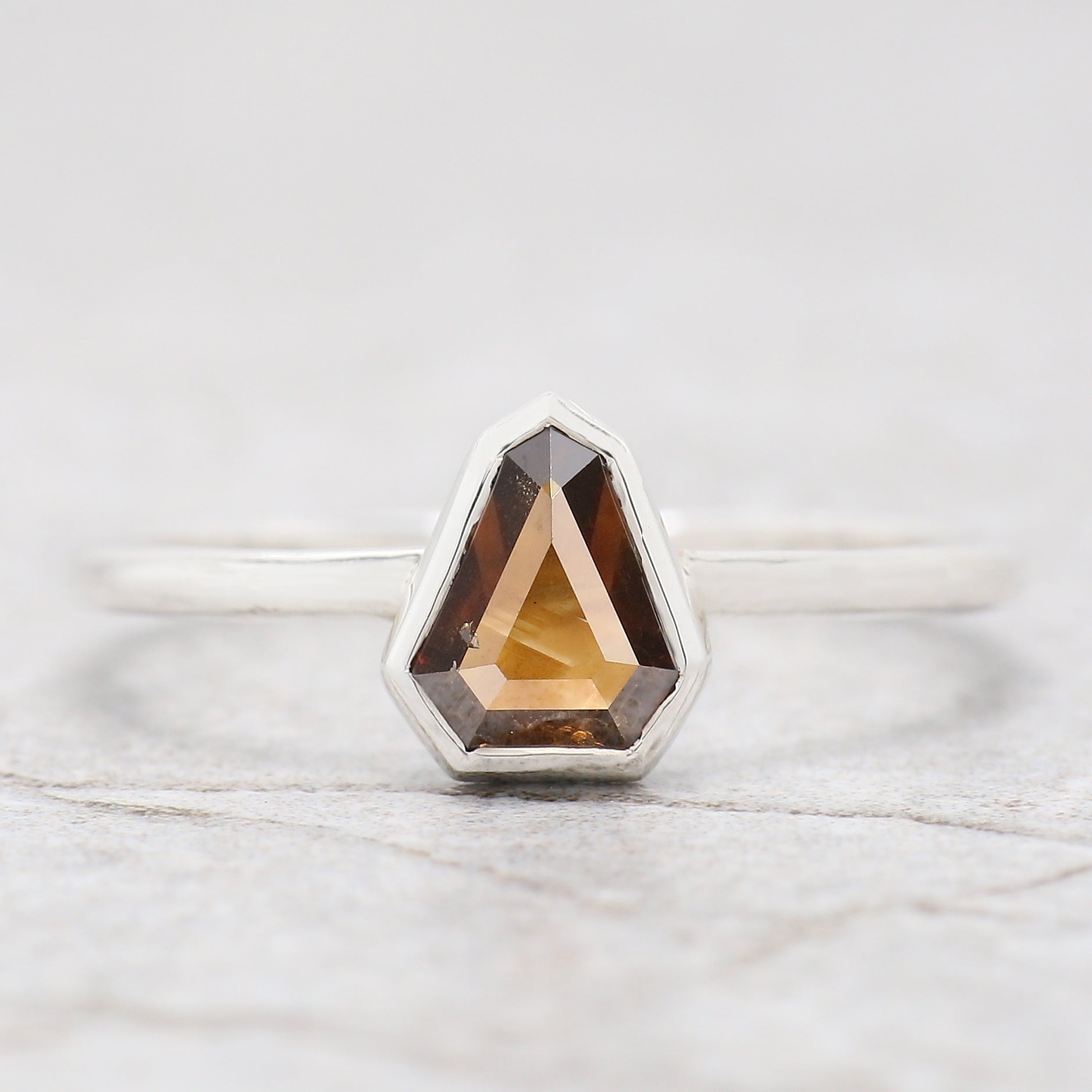 Shield Brown Color Diamond Ring 0.72 Ct 6.50 MM Shield Cut Diamond Ring 14K Solid White Gold Silver Engagement Ring Gift For Her QL1622