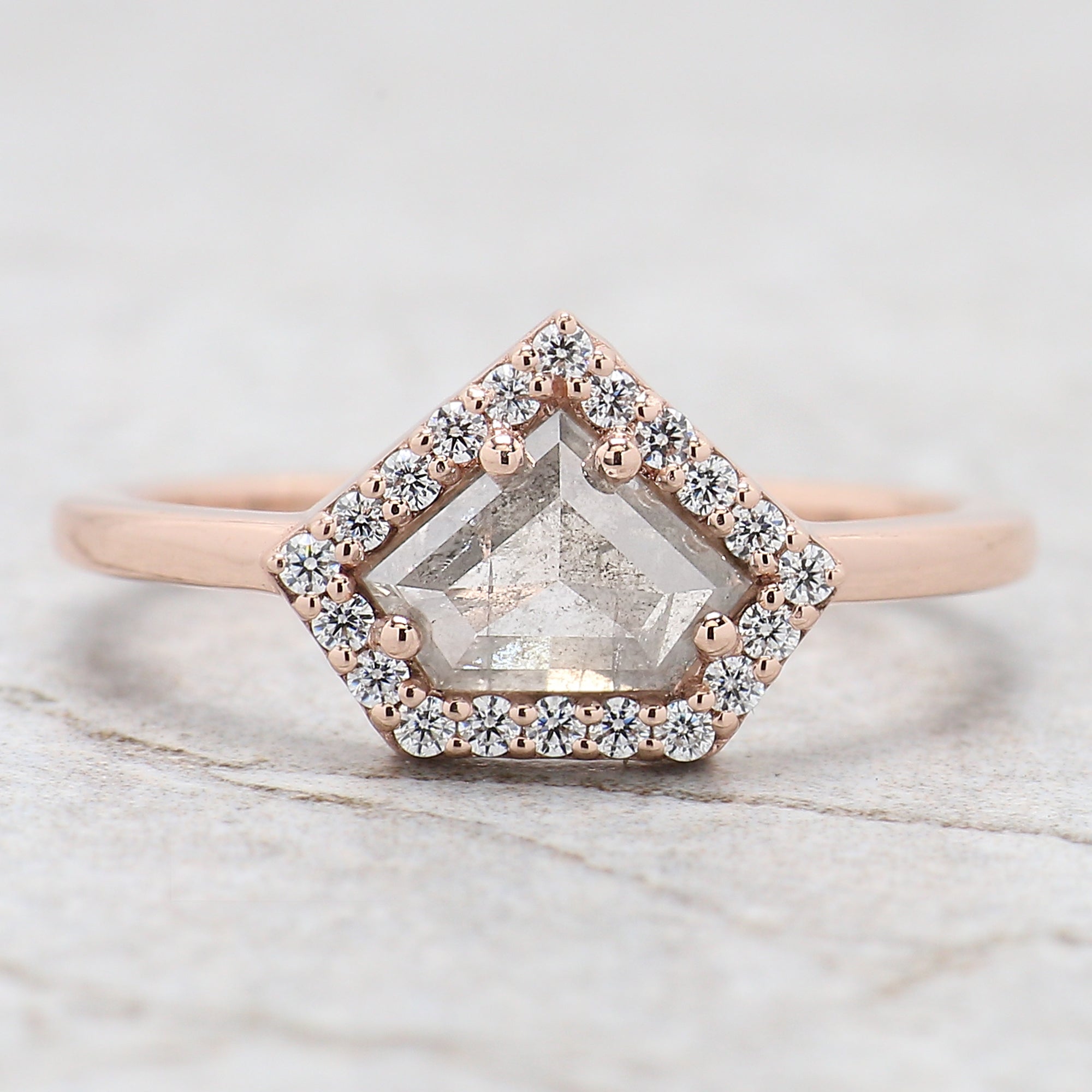 Shield Cut Salt And Pepper Diamond Ring 0.86 Ct 5.55 MM Shield Diamond Ring 14K Solid Rose Gold Silver Engagement Ring Gift For Her QN962