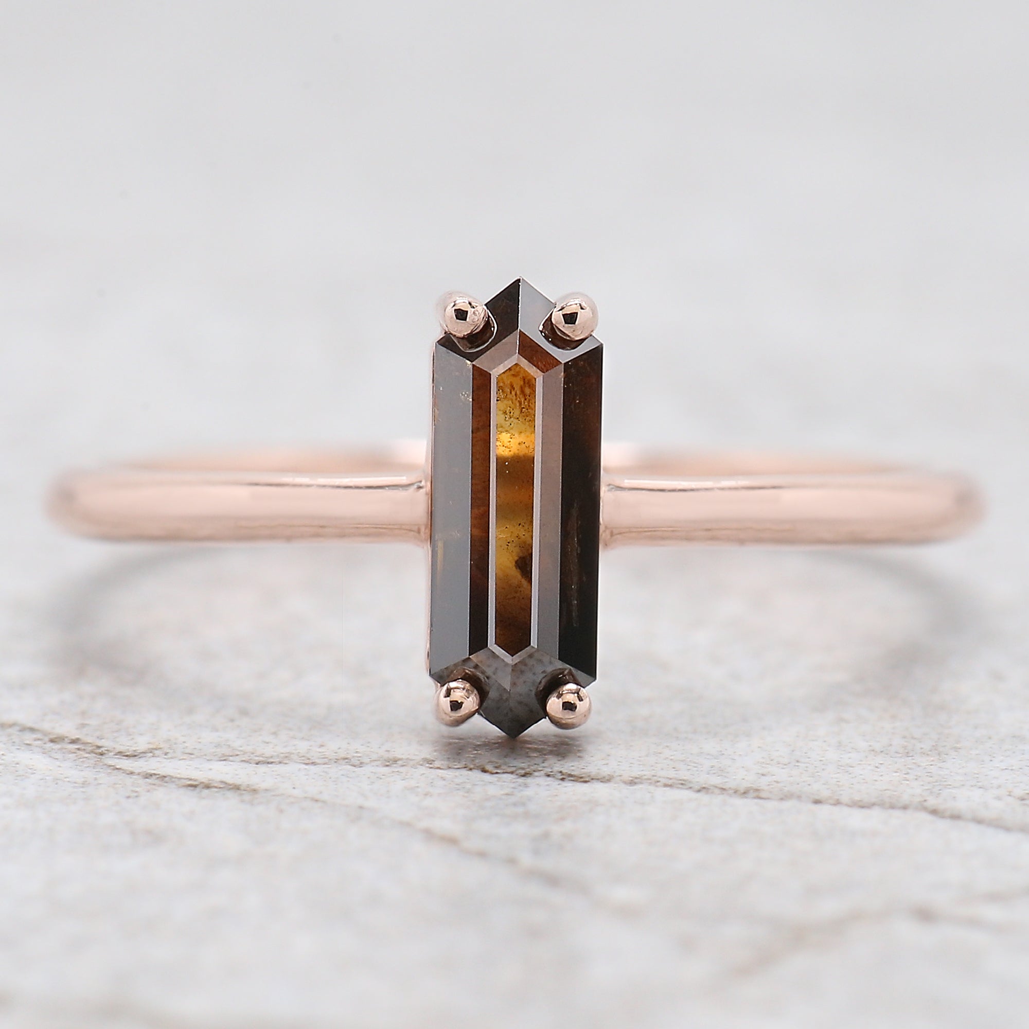 Hexagon Cut Brown Color Diamond Ring 0.79 Ct 9.30 MM Hexagon Diamond Ring 14K Solid Rose Gold Silver Engagement Ring Gift For Her QL1769