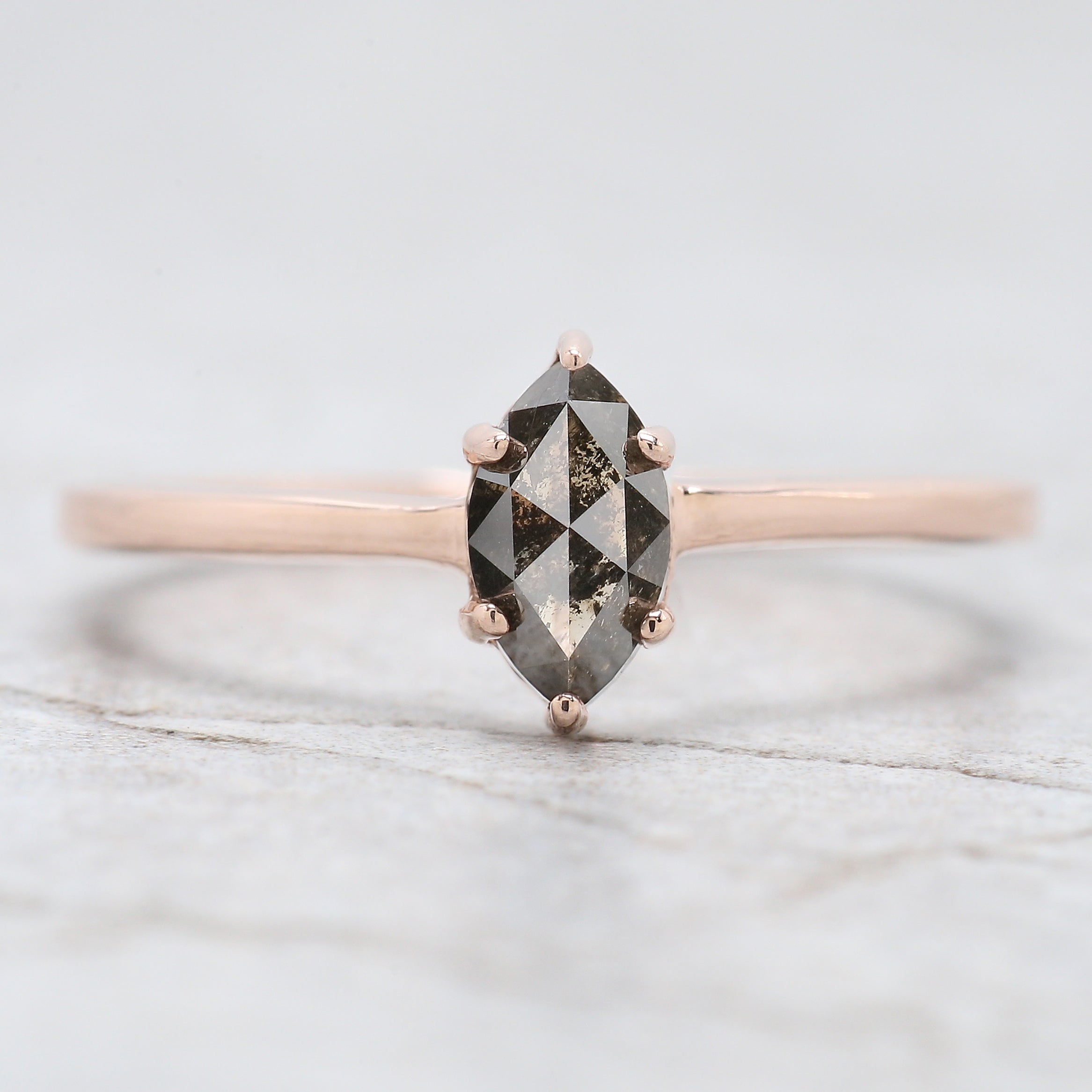 Marquise Salt And Pepper Diamond Ring 0.72 Ct 7.05 MM Marquise Diamond Ring 14K Solid Rose Gold Silver Engagement Ring Gift For Her QN9432