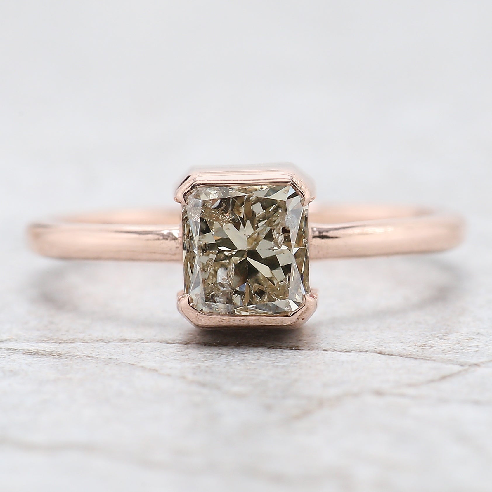 Radiant Salt And Pepper Diamond Ring 1.48 Ct 6.05 MM Radiant Diamond Ring 14K Solid Rose Gold Silver Engagement Ring Gift For Her QL2640