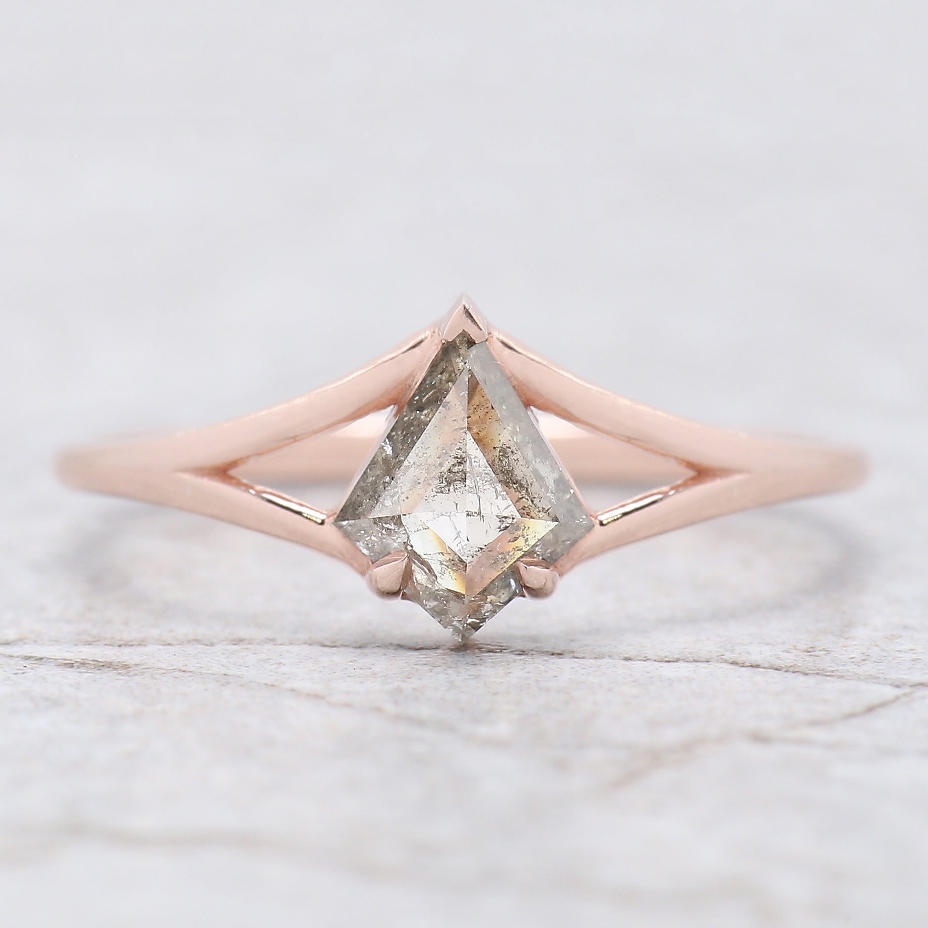 Kite Cut Salt And Pepper Diamond Ring 0.63 Ct 7.48 MM Kite Diamond Ring 14K Solid Rose Gold Silver Kite Engagement Ring Gift For Her QL2041