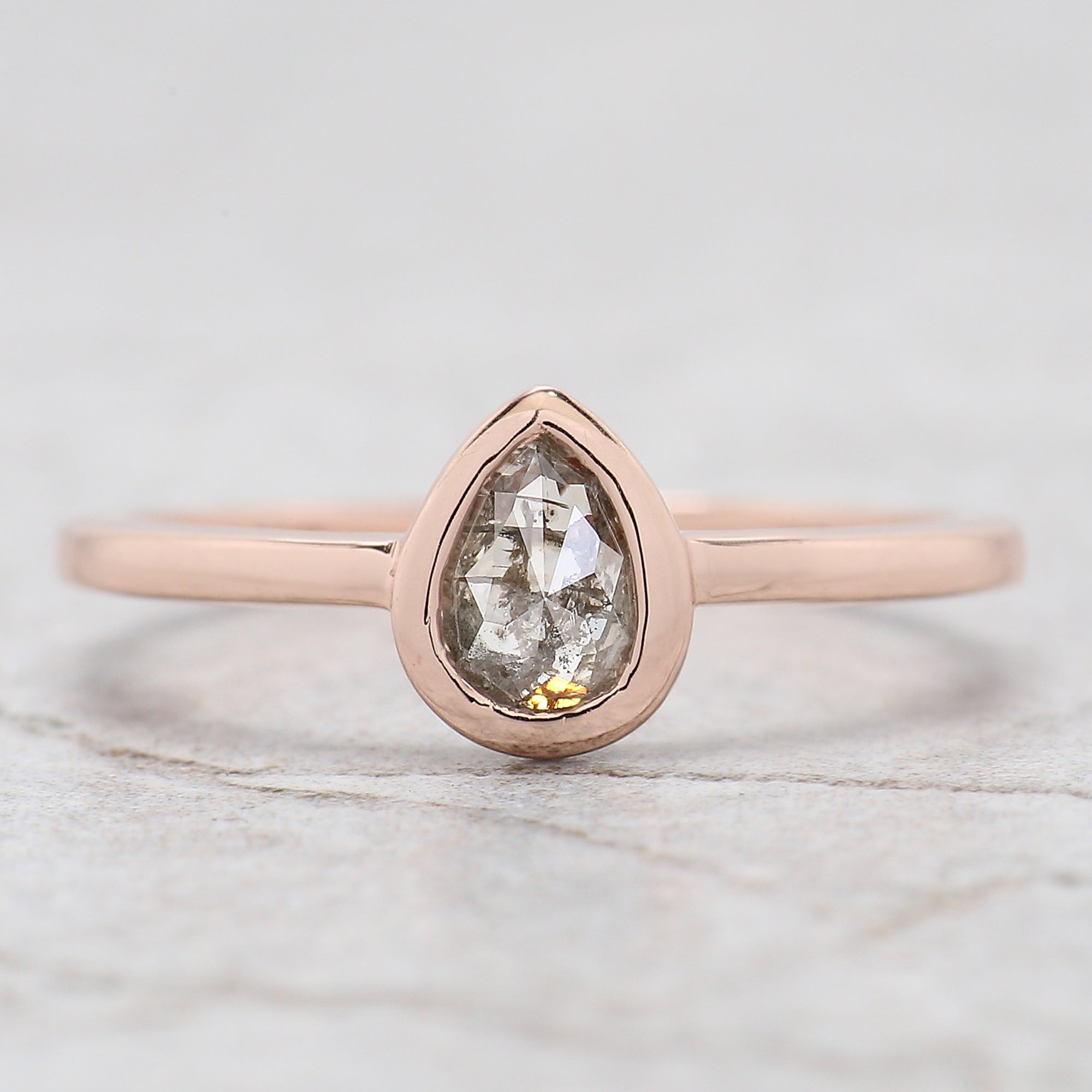 0.35 Ct Natural Pear Cut Salt And Pepper Diamond Ring 6.15 MM Pear Diamond Ring 14K Solid Rose Gold Silver Engagement Ring Pear Ring QN554