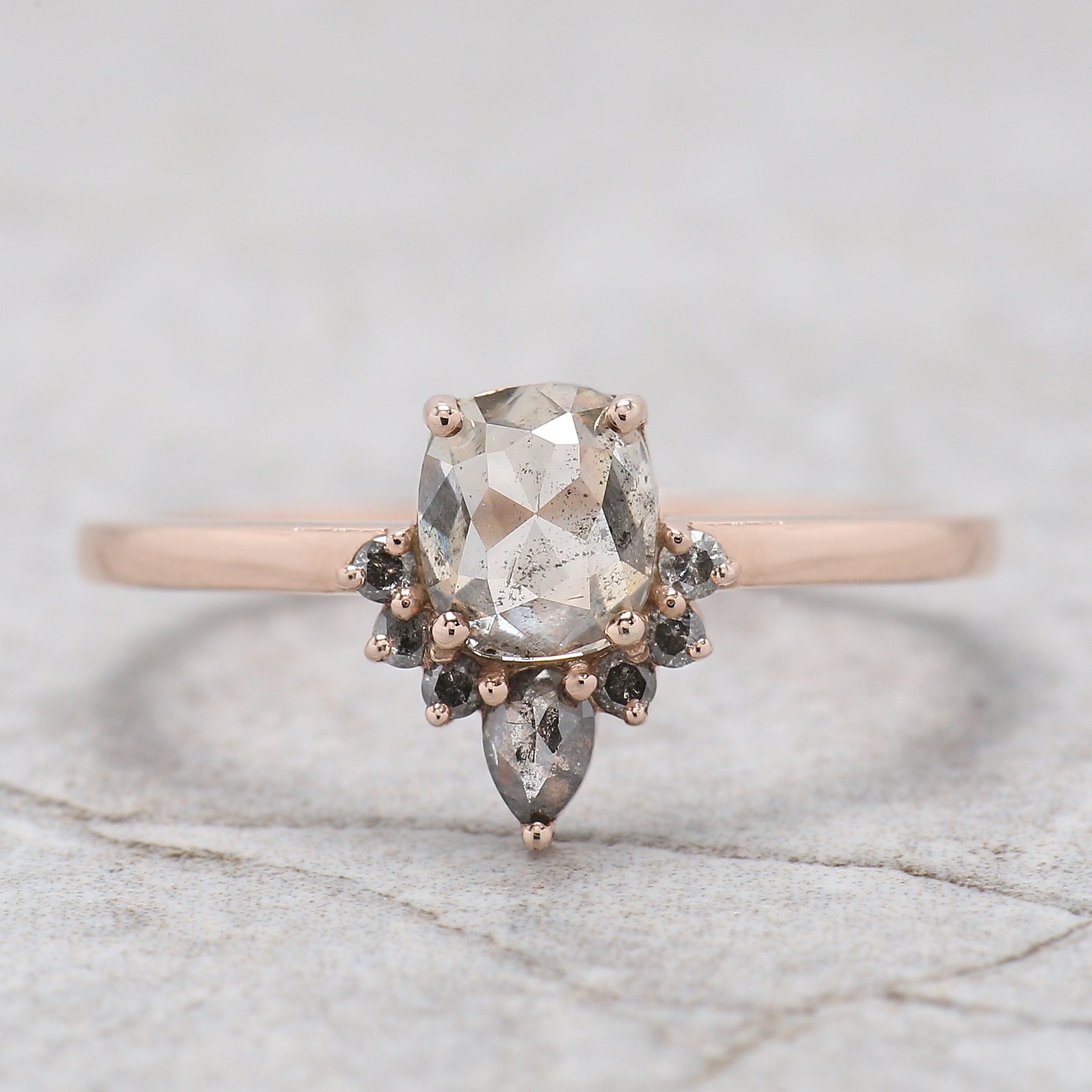 Cushion Cut Salt And Pepper Diamond Ring 0.81 Ct 5.62 MM Cushion Diamond Ring 14K Solid Rose Gold Silver Engagement Ring Gift For Her QL9308