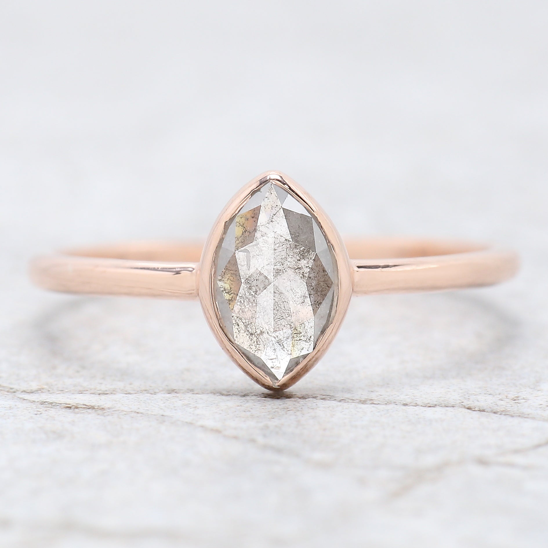 Marquise Cut Salt And Pepper Diamond Ring 0.54 Ct 7.50 MM Marquise Diamond Ring 14K Rose Gold Silver Engagement Ring Gift For Her QN906