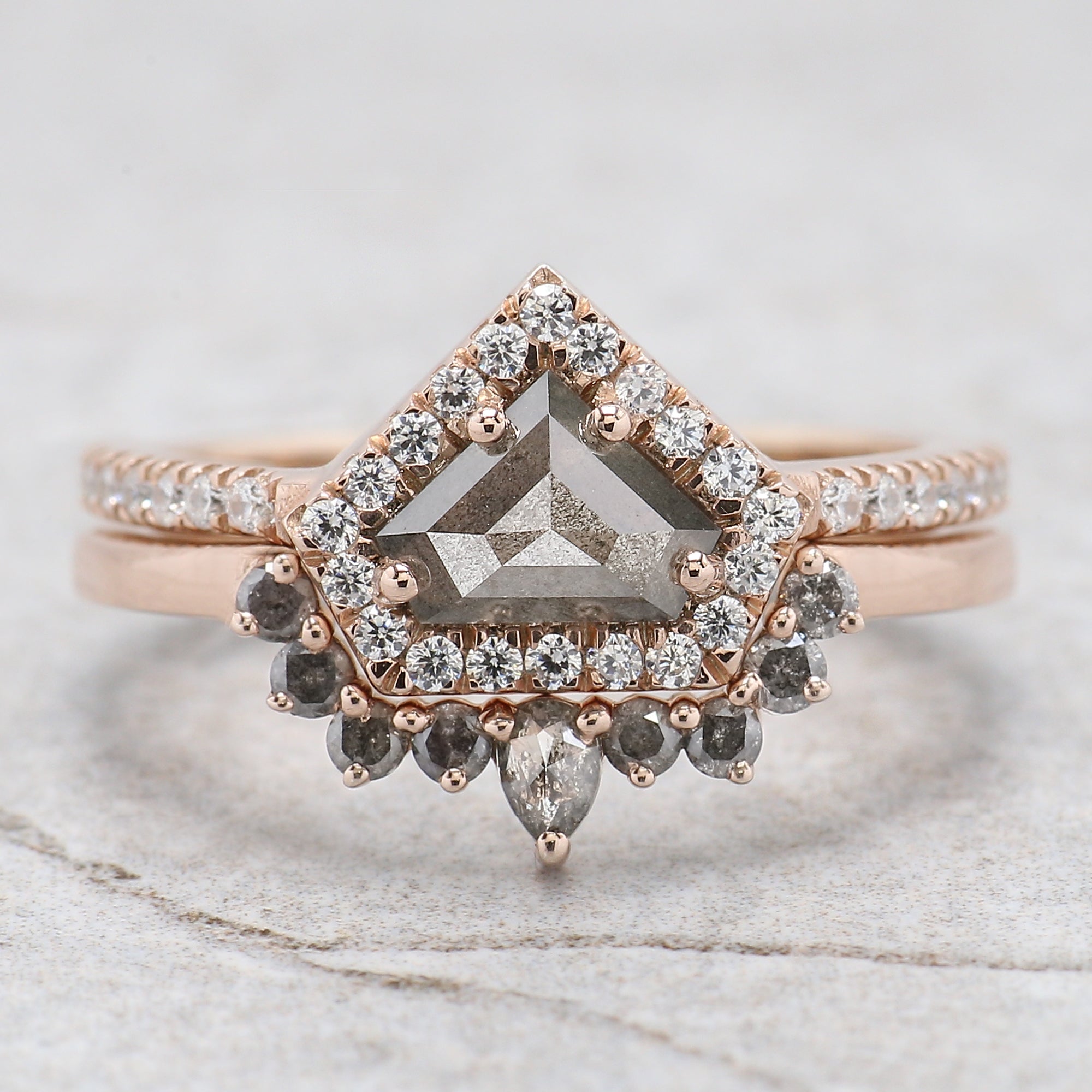 Shield Cut Salt And Pepper Diamond Ring 0.87 Ct 5.39 MM Shield Diamond Ring 14K Solid Rose Gold Silver Engagement Ring Gift For Her QL1942