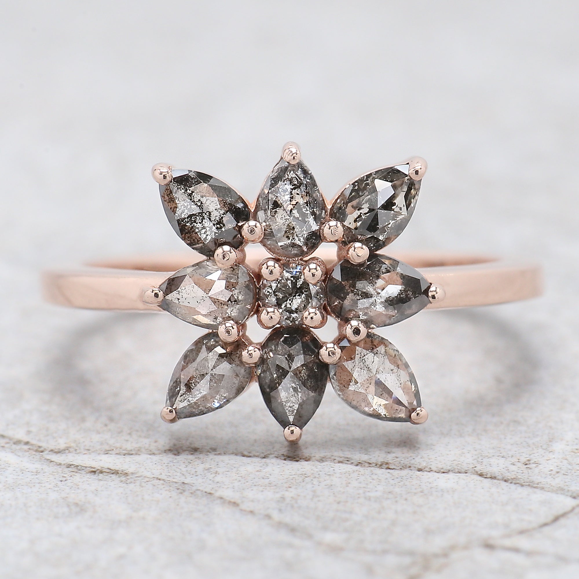 Pear Cut Salt And Pepper Diamond Ring 1.00 Ct 4.40 MM Pear Diamond Ring 14K Solid Rose Gold Silver Pear Engagement Ring Gift For Her QL1317