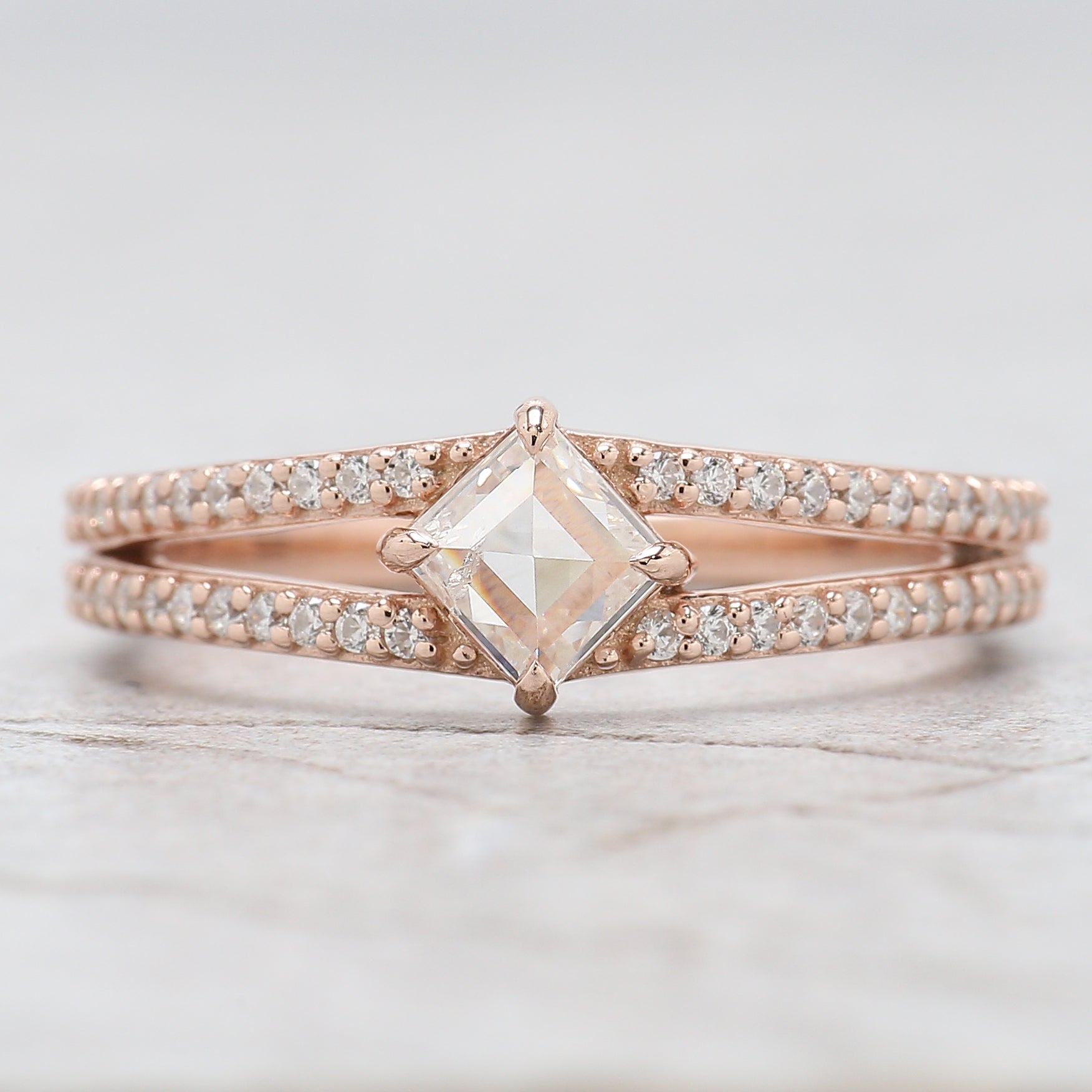 Kite Cut Salt And Pepper Diamond Ring 0.40 Ct 5.91 MM Kite Diamond Ring 14K Solid Rose Gold Silver Kite Engagement Ring Gift For Her QL2680