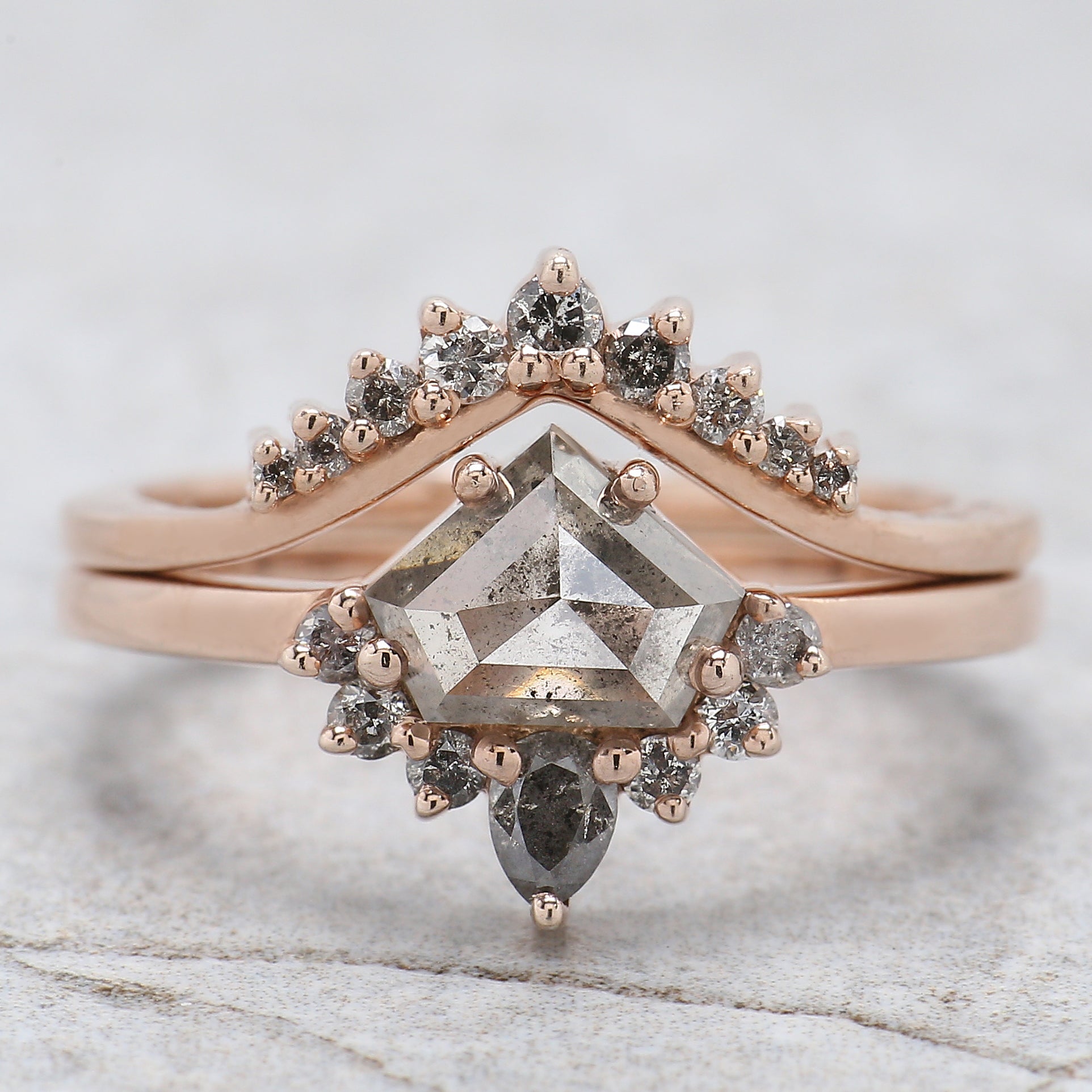 Shield Cut Salt And Pepper Diamond Ring 1.29 Ct 6.00 MM Shield Diamond Ring 14K Solid Rose Gold Silver Engagement Ring Gift For Her QK2172