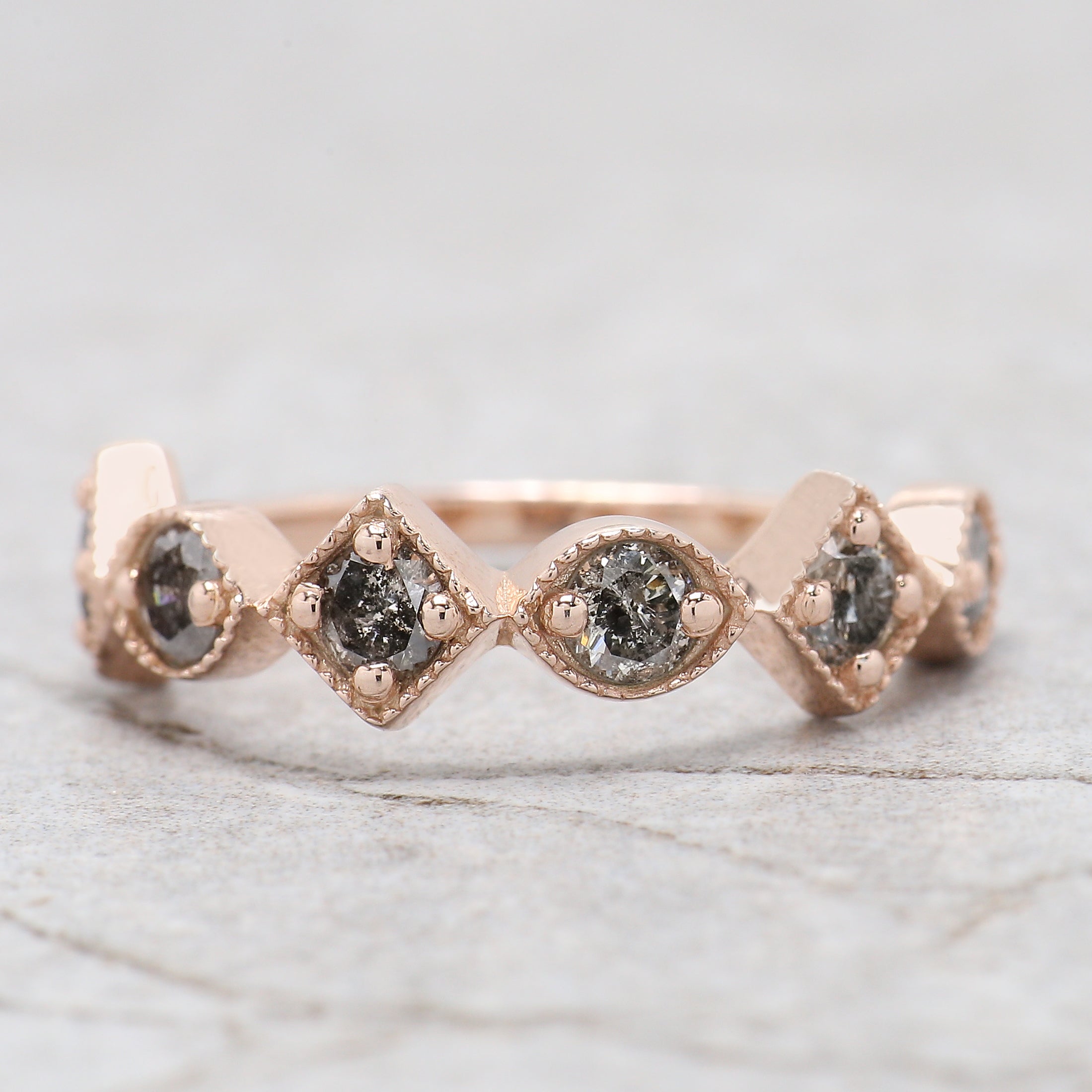 Round Cut Salt And Pepper Diamond Ring 0.81 Ct 3.30 MM Round Diamond Ring 14K Solid Rose Gold Silver Engagement Ring Gift For Her QL1386