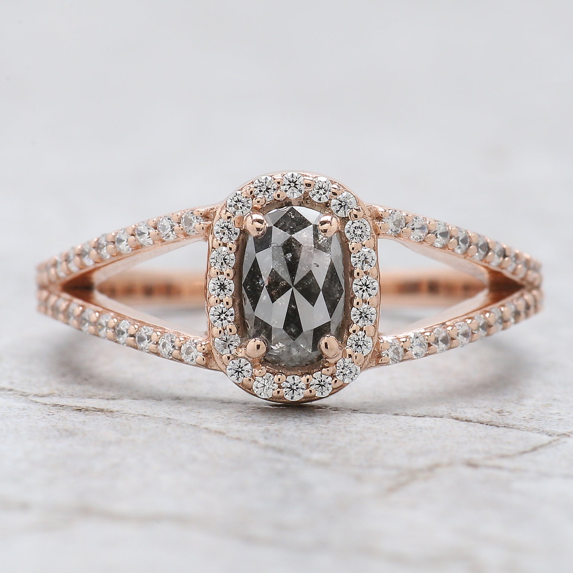 Oval Cut Salt And Pepper Diamond Ring 0.61 Ct 6.30 MM Oval Diamond Ring 14K Solid Rose Gold Silver Oval Engagement Ring Gift For Her QN823