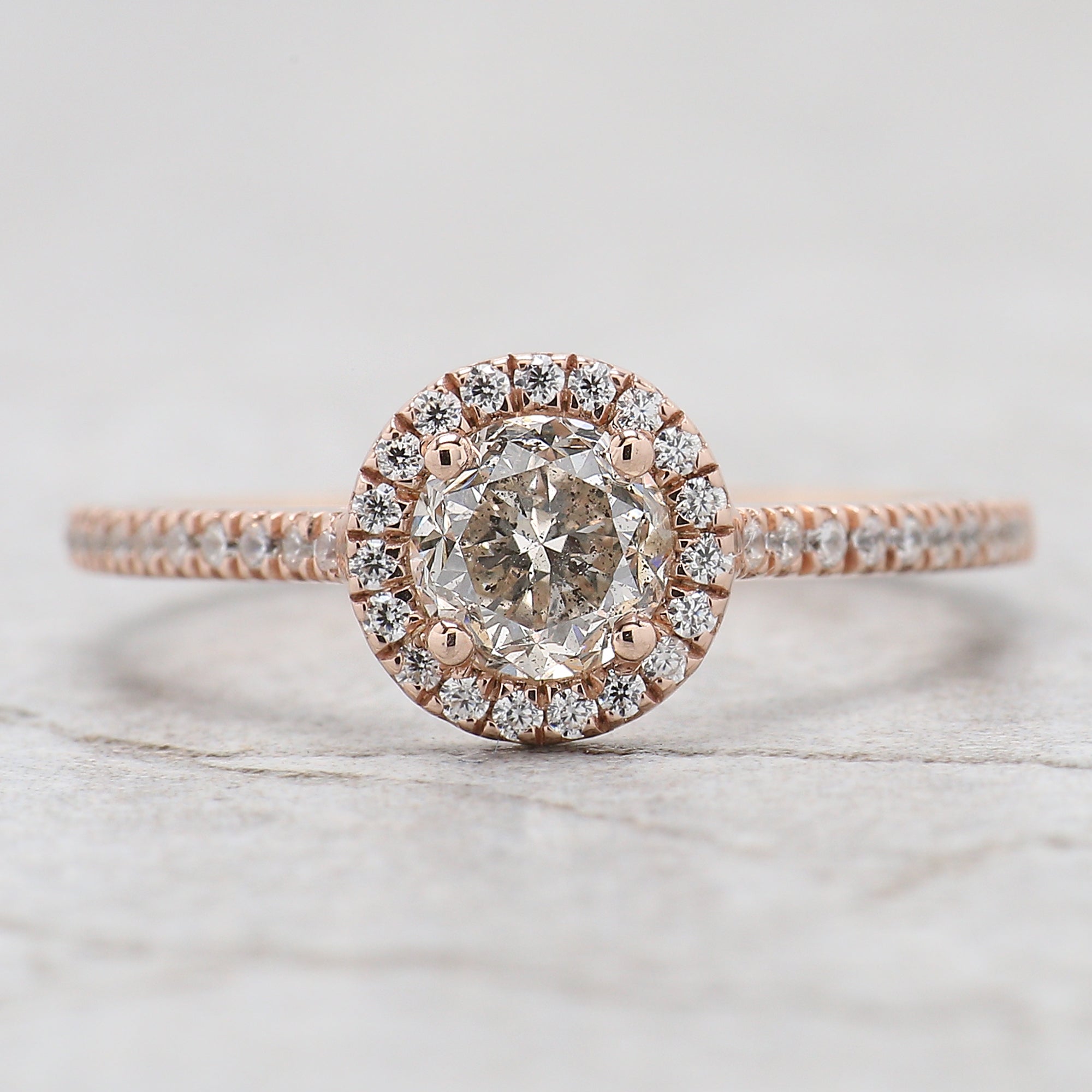 Round Cut Salt And Pepper Diamond Ring 0.67 Ct 5.16 MM Round Diamond Ring 14K Solid Rose Gold Silver Engagement Ring Gift For Her QL2654