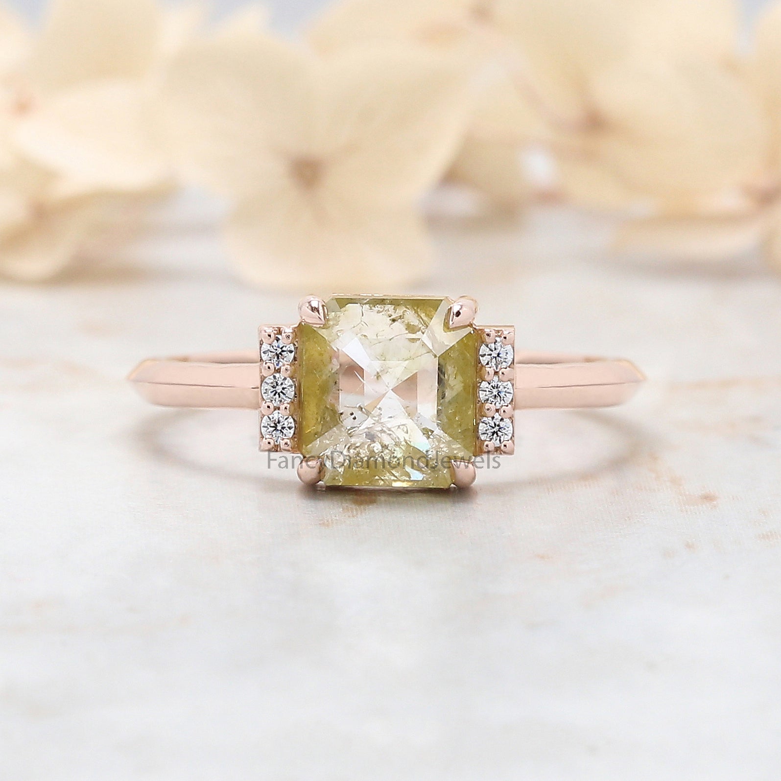 Emerald Cut Yellow Color Diamond Ring 1.69 Ct 6.90 MM Emerald Shape Diamond Ring 14K Rose Gold Silver Engagement Ring Gift For Her QL3097