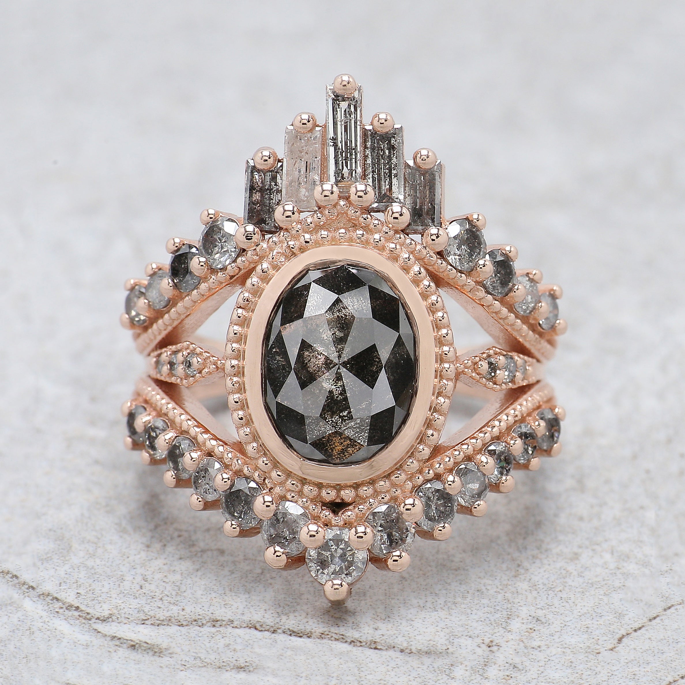 Oval Cut Salt And Pepper Diamond Ring 2.51 Ct 9.50 MM Oval Diamond Ring 14K Solid Rose Gold Silver Oval Engagement Ring Gift For Her QL1367