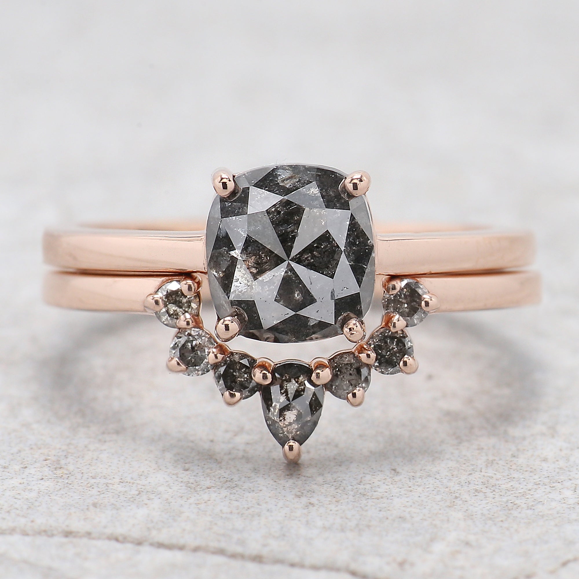 Cushion Cut Salt And Pepper Diamond Ring 1.74 Ct 6.95 MM Cushion Diamond Ring 14K Solid Rose Gold Silver Engagement Ring Gift For Her QL461