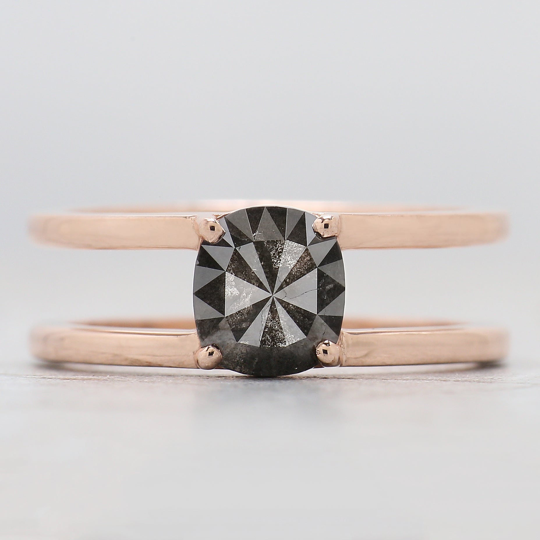 Cushion Cut Salt And Pepper Diamond Ring 0.83 Ct 6.70 MM Cushion Diamond Ring 14K Solid Rose Gold Silver Engagement Ring Gift For Her QN7236