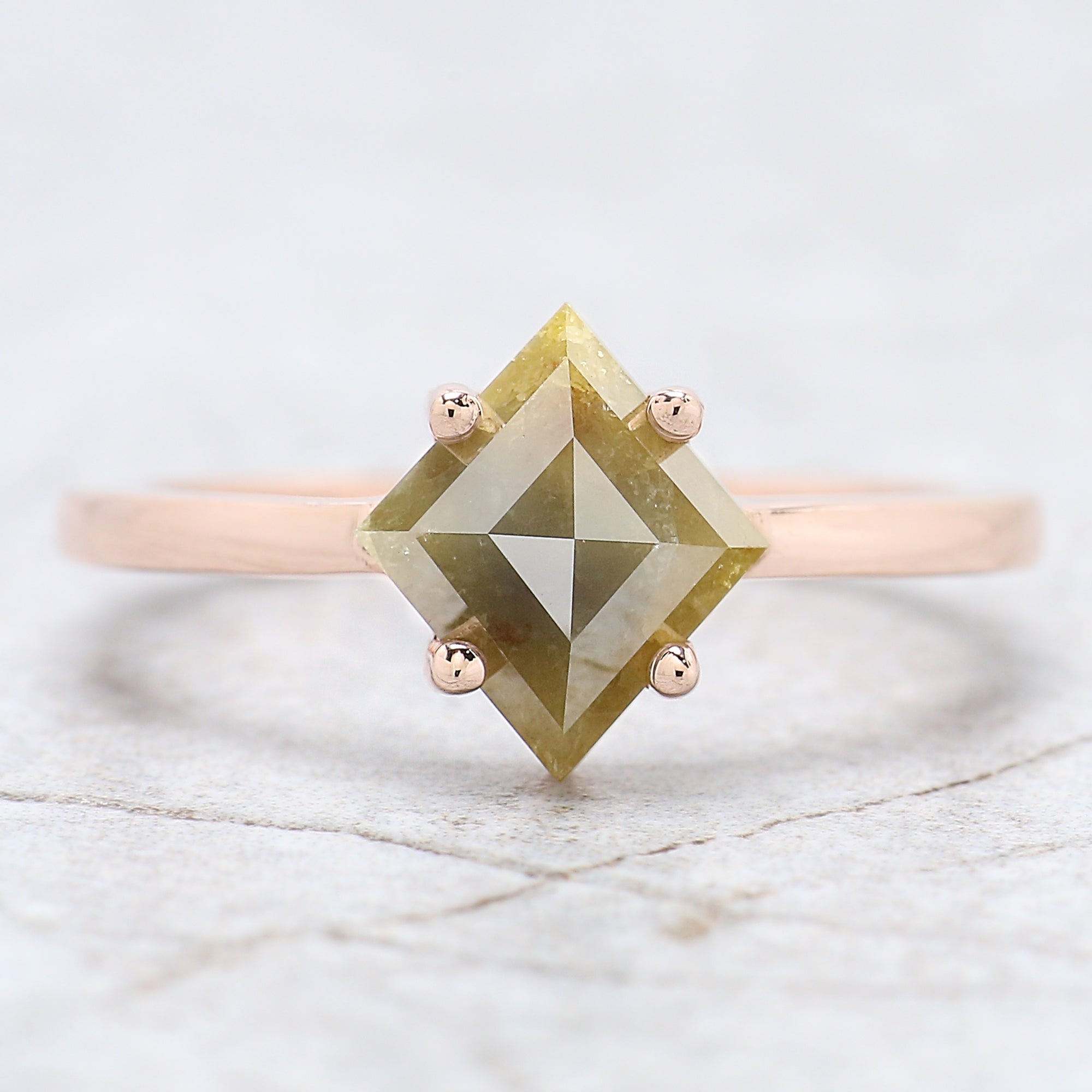 Kite Cut Yellow Color Diamond Ring 1.61 Ct 9.60 MM Kite Shape Diamond Ring 14K Solid Rose Gold Silver Kite Engagement Ring Gift For Her QL8814