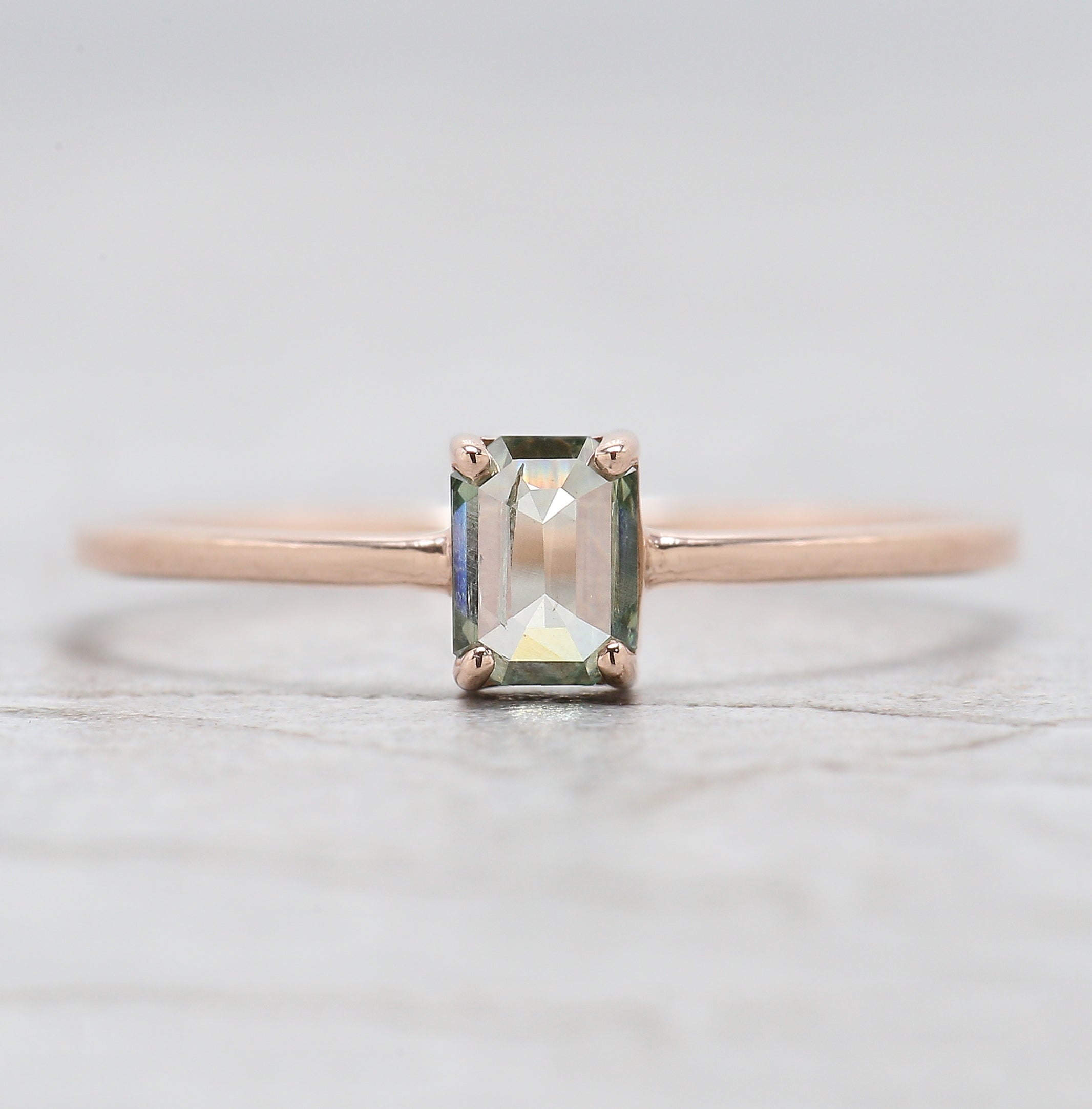 Emerald Cut Green Color Diamond Ring 0.36 Ct 4.60 MM Emerald Diamond Ring 14K Solid Rose Gold Silver Engagement Ring Gift For Her QN1168