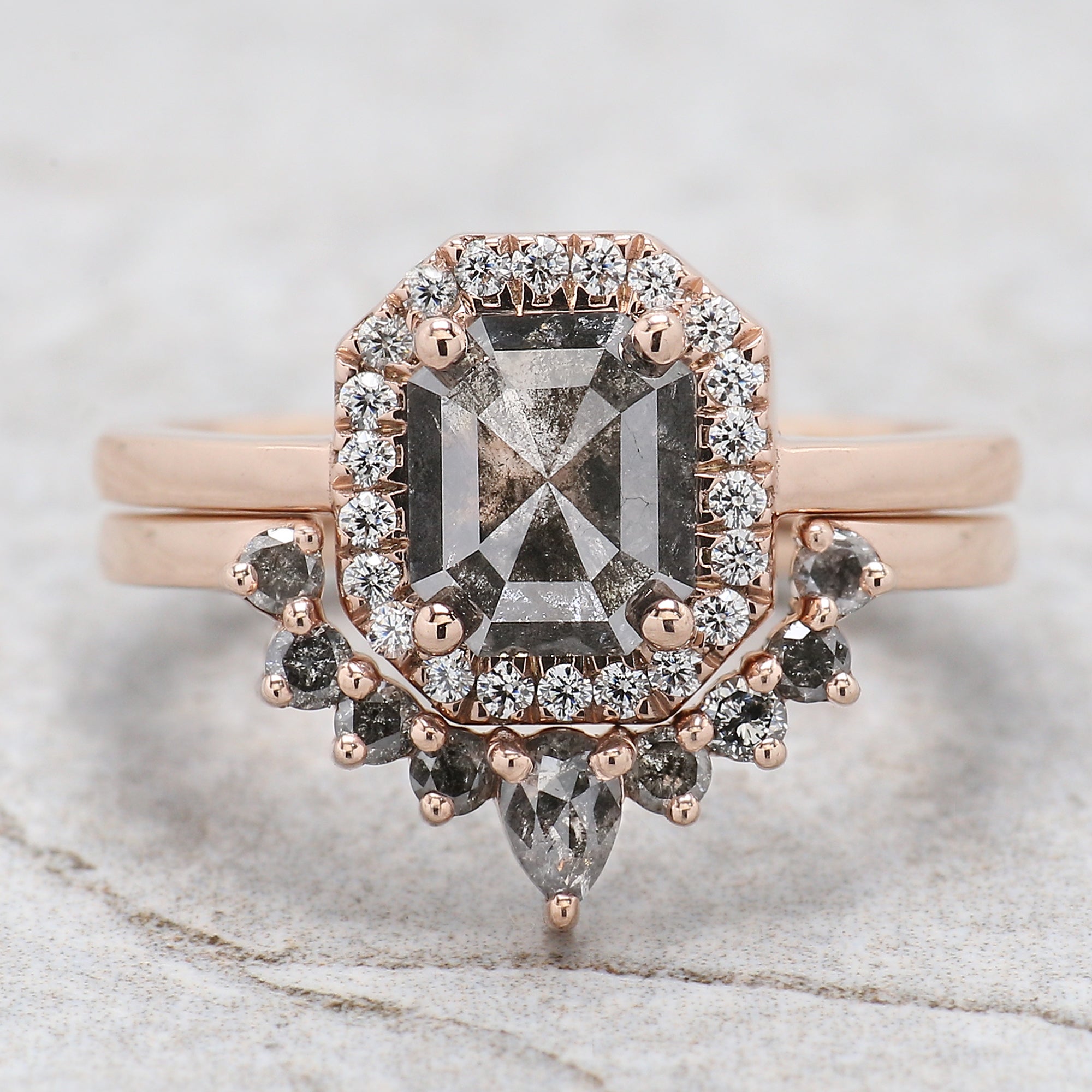 Emerald Cut Salt And Pepper Diamond Ring 1.70 Ct 7.20 MM Emerald Diamond Ring 14K Solid Rose Gold Silver Engagement Ring Gift For Her QL187