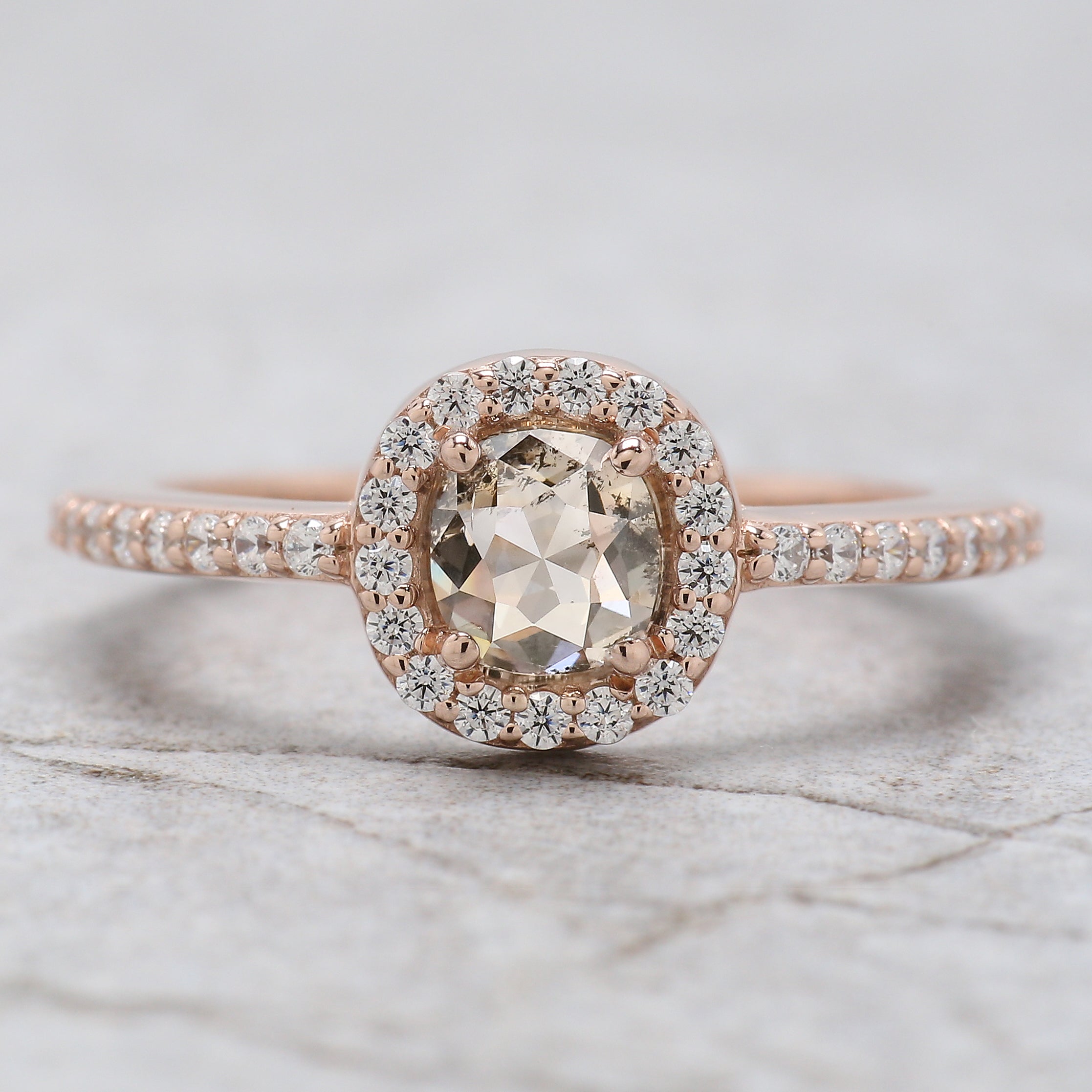 Cushion Cut Salt And Pepper Diamond Ring 0.76 Ct 5.20 MM Cushion Diamond Ring 14K Solid Rose Gold Silver Engagement Ring Gift For Her QN9868